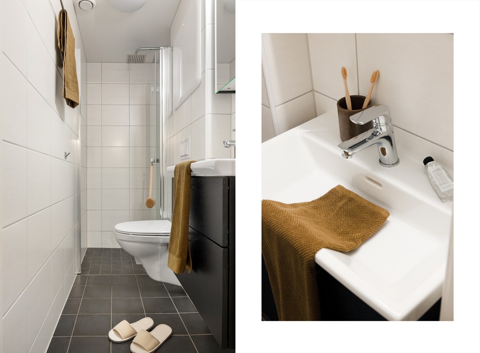 Badet er helfliset og har varme i gulv Galleribilde