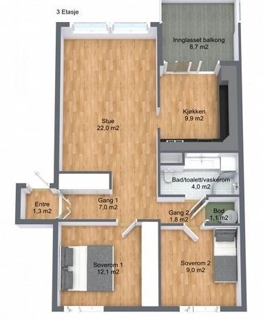 Plantegning - Skapet ved gang er fjernet, nå noen avvik fra plantegningen forekommer Galleribilde