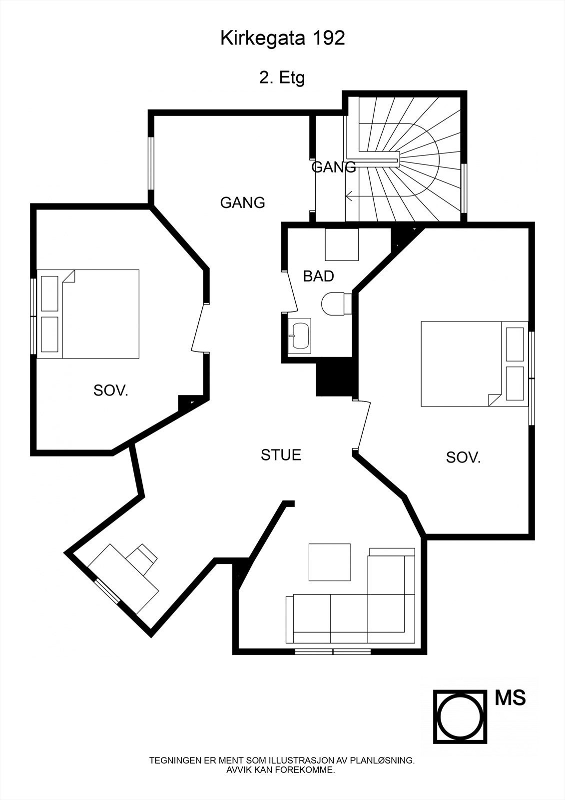 Floorplan letterhead - Kirkegata 192 - 2. Etg - 2D Floor Plan Galleribilde