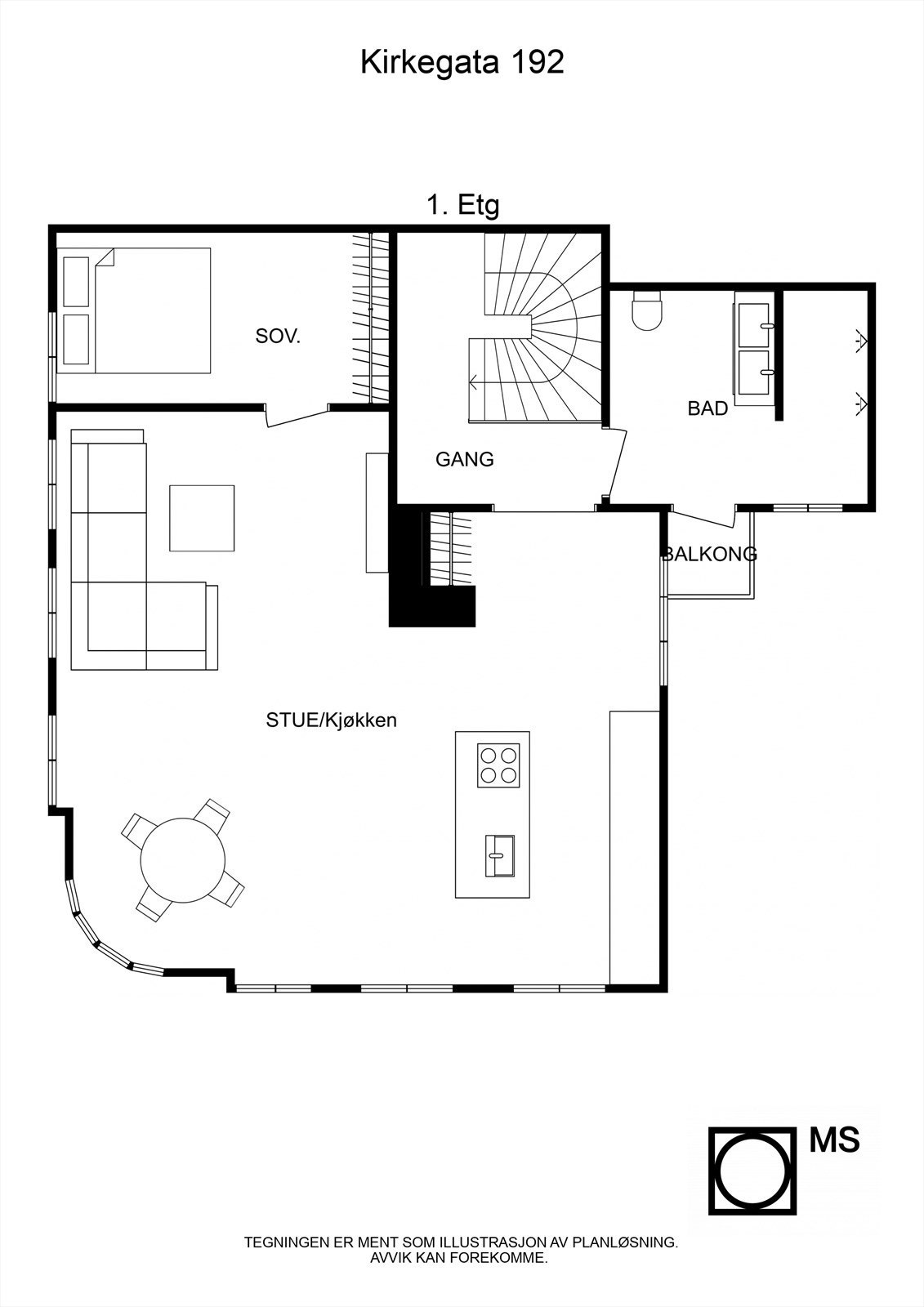 Floorplan letterhead - Kirkegata 192 - 1. Etg - 2D Floor Plan Galleribilde