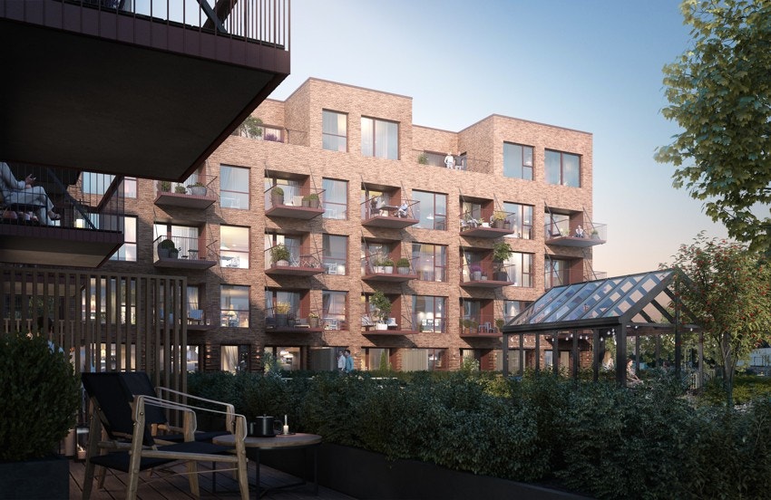 Velkommen til Skogmo Park, leilighet G104! Lys og innbydende 3-roms selveier leilighet, estimert ferdigstilt 2. halvår 2025. Illustrasjon av fasade og uteområder - det vil forekomme avvik Galleribilde