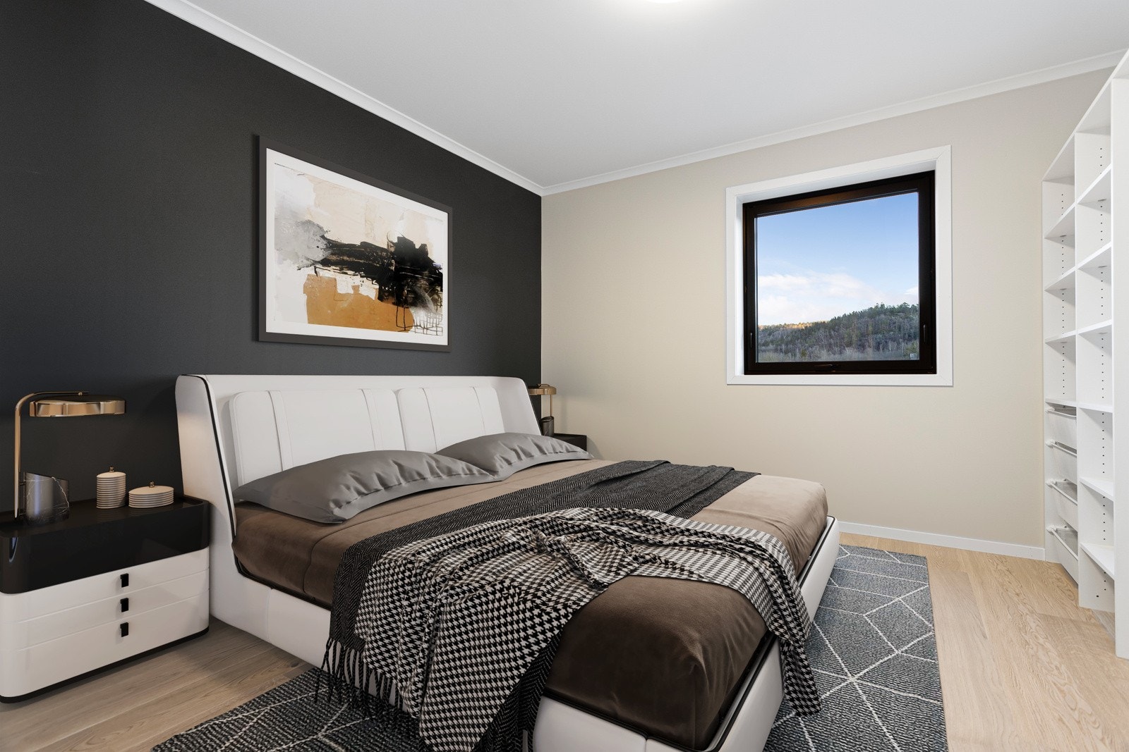 Et av leilighetens 3 gode soverom - bildet er digitalt stylet Galleribilde