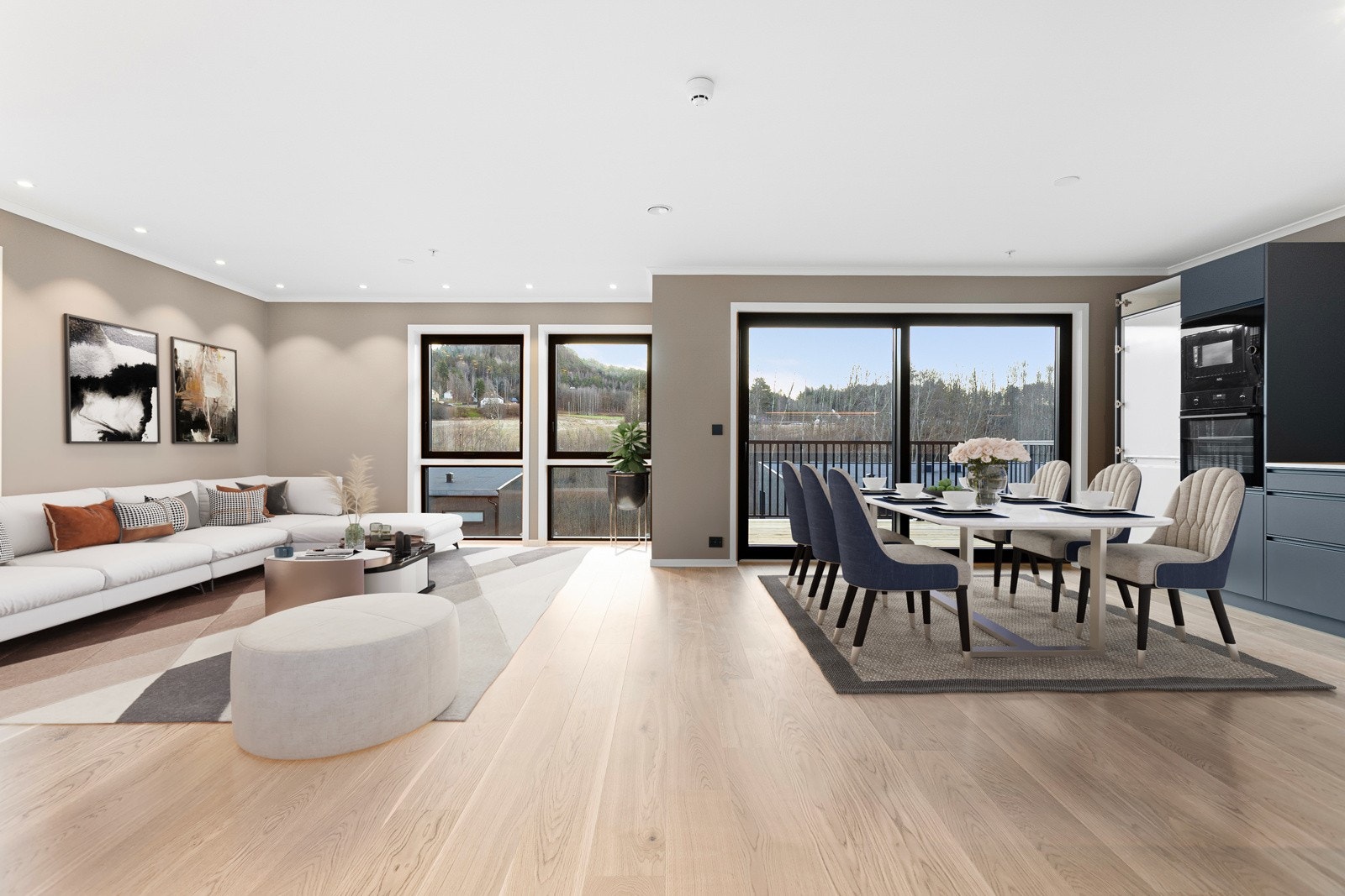 Romslig stue med god plass for møblering - bildet er digitalt stylet Galleribilde