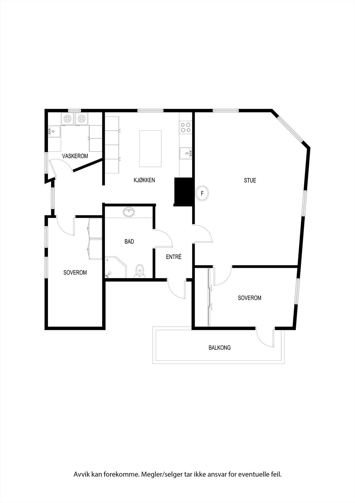 2 etasje: Entré, 2 soverom, vaskerom, bad, stue, kjøkken og en solrik balkong. Galleribilde
