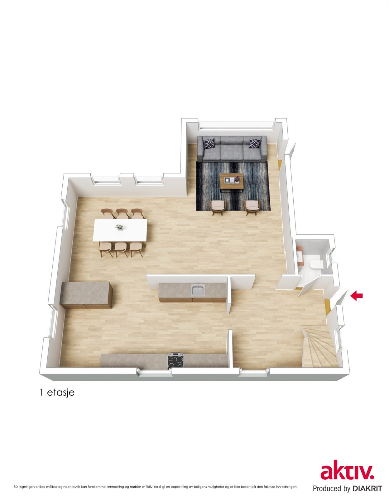 3d plantegning 1.etasje Galleribilde