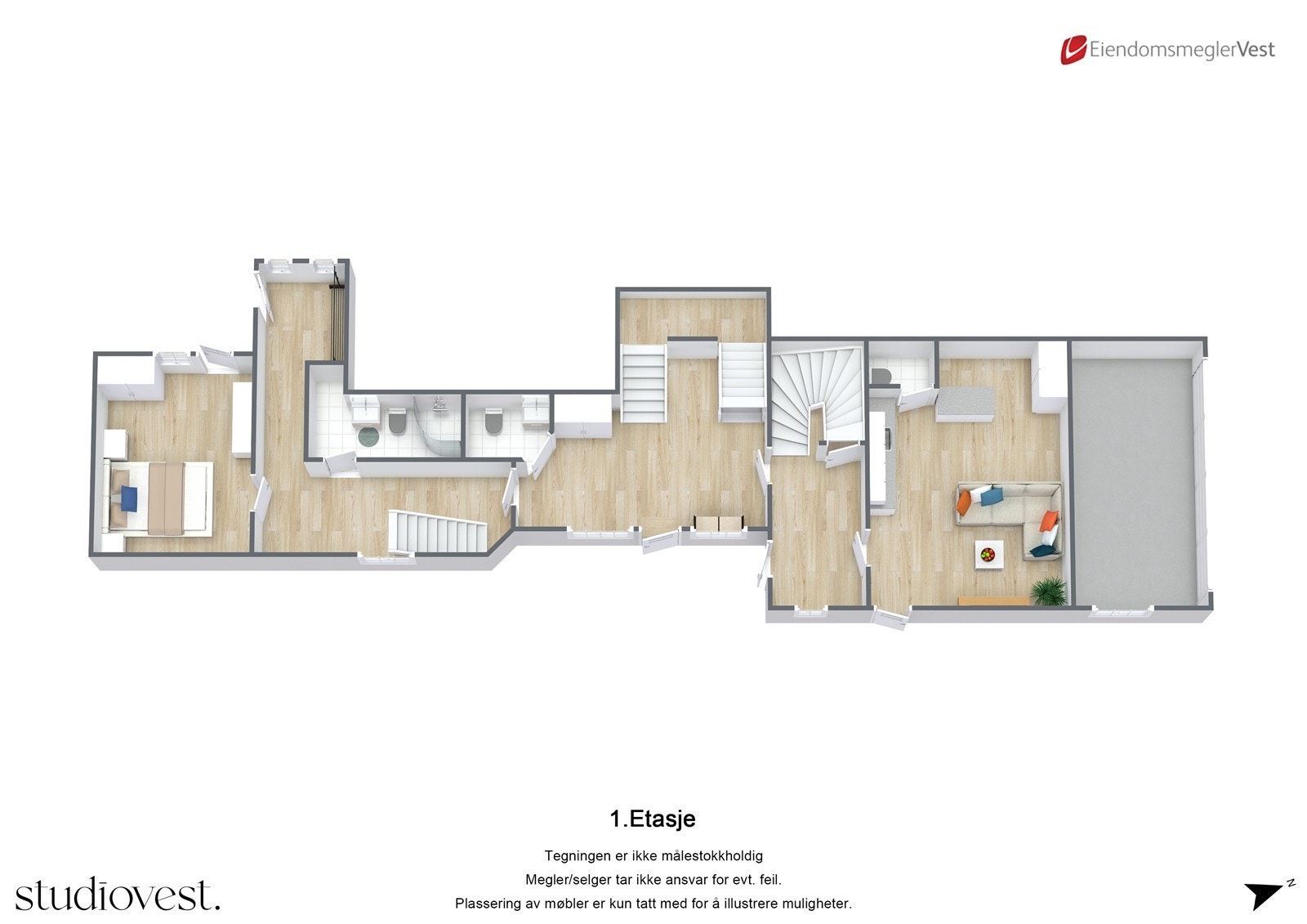 Planskisse 3D: 1. etasje. Galleribilde