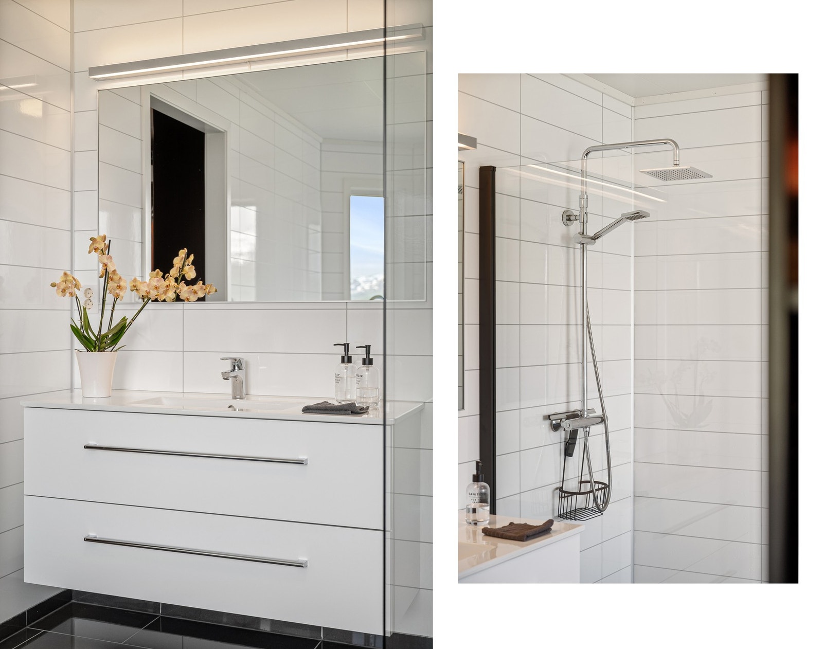 Vegghengt servantinnredning og regndusj Galleribilde