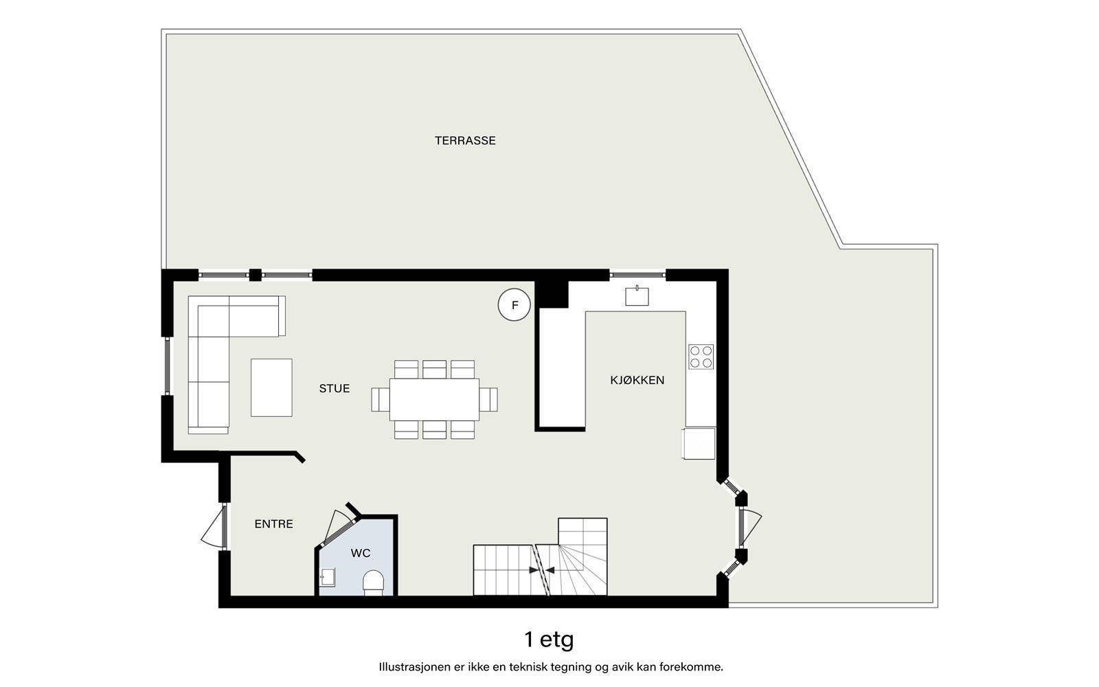 Plantegning 1. etasje tilbygget del. Galleribilde