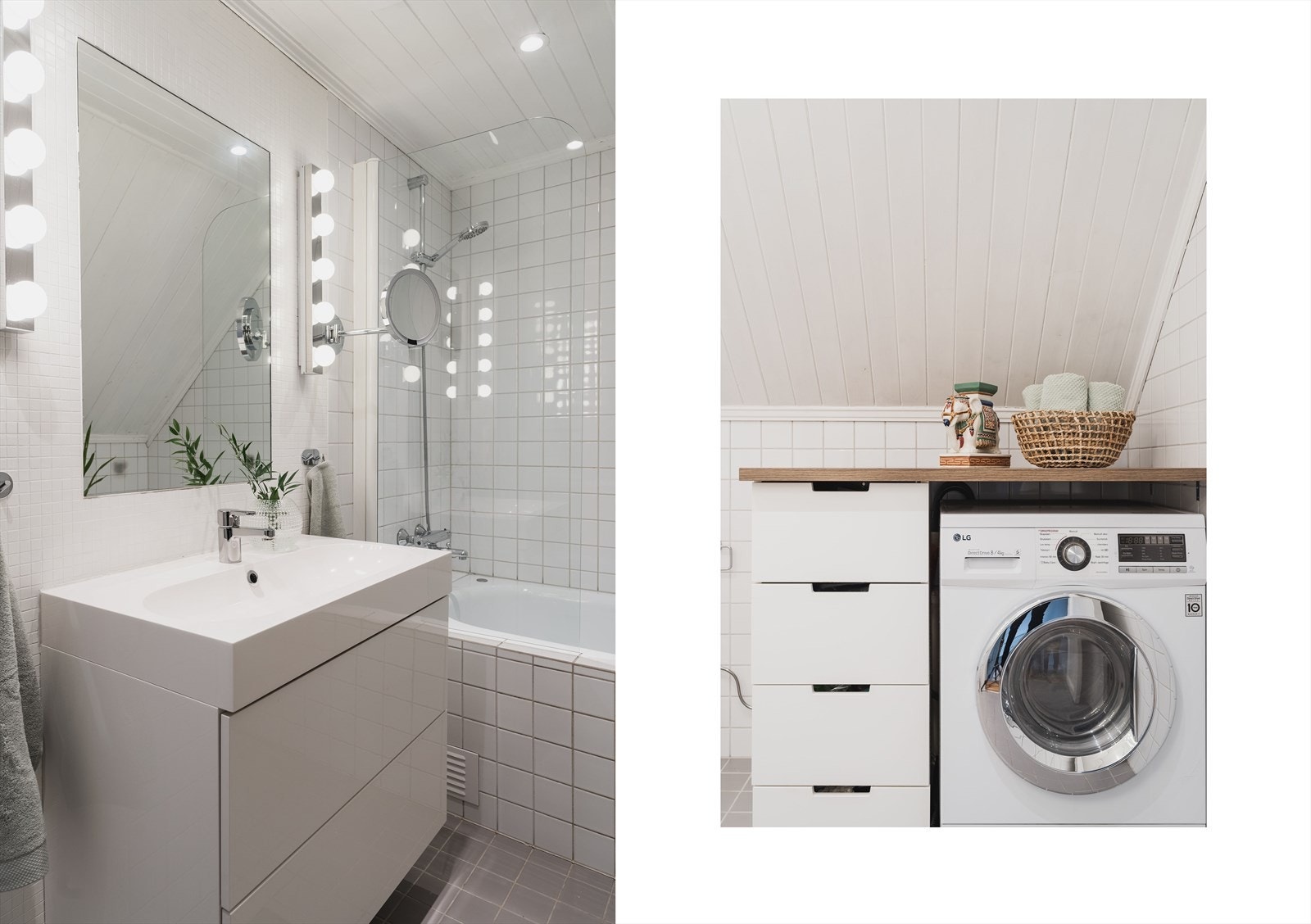 Baderommet har varme i gulv, downlights i himling og opplegg for vaskemaskin Galleribilde