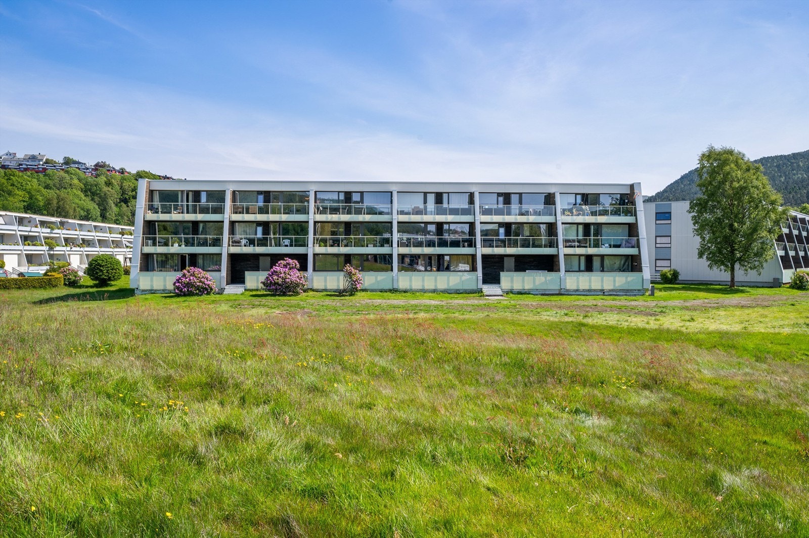 Borttslaget har store og flotte fellesområder som byr på gressplener, sittegrupper og lekeplasser. Galleribilde