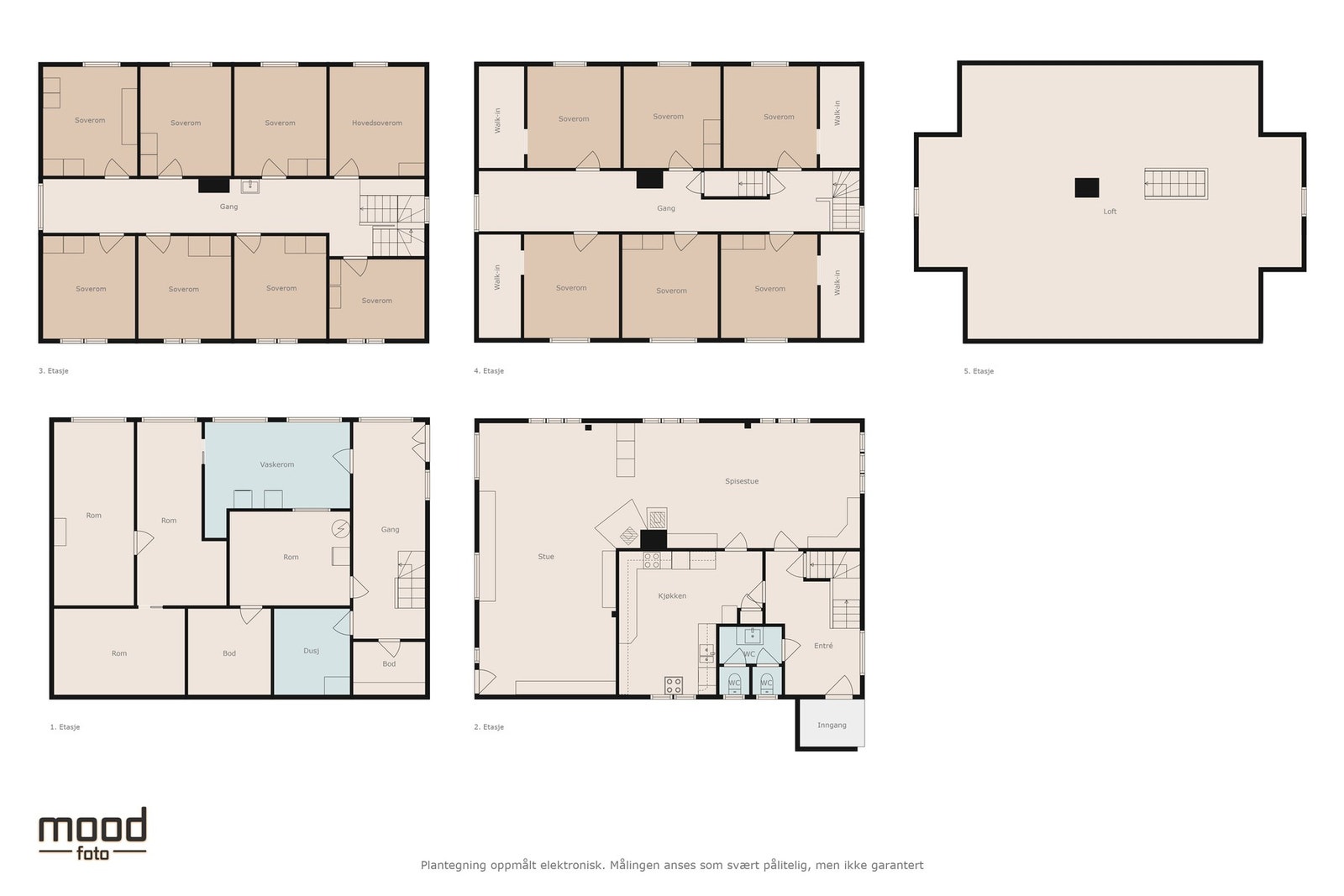 Først en plantegning - til din orientering. Boligen fordeler seg over 5 etasjer, inkludert kjeller og loft. Galleribilde