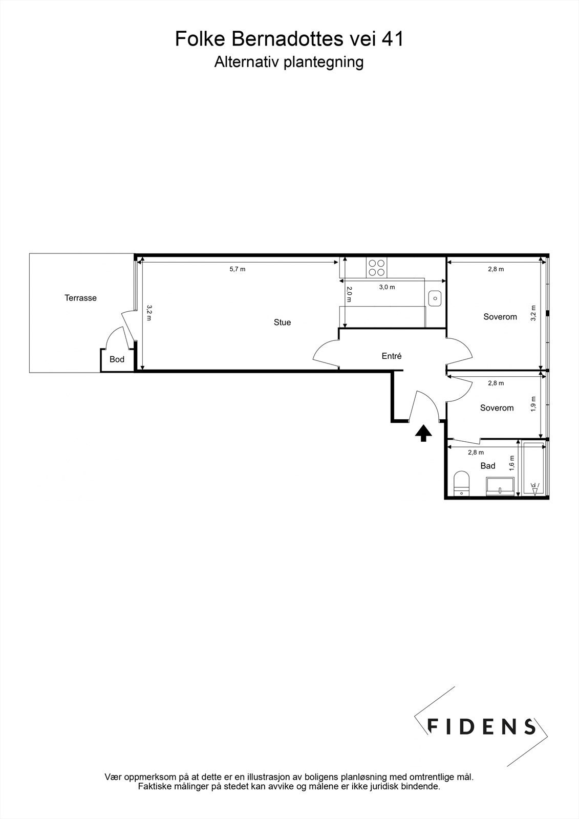 Alternativ planløsning med åpen stue/kjøkkenløsning Galleribilde