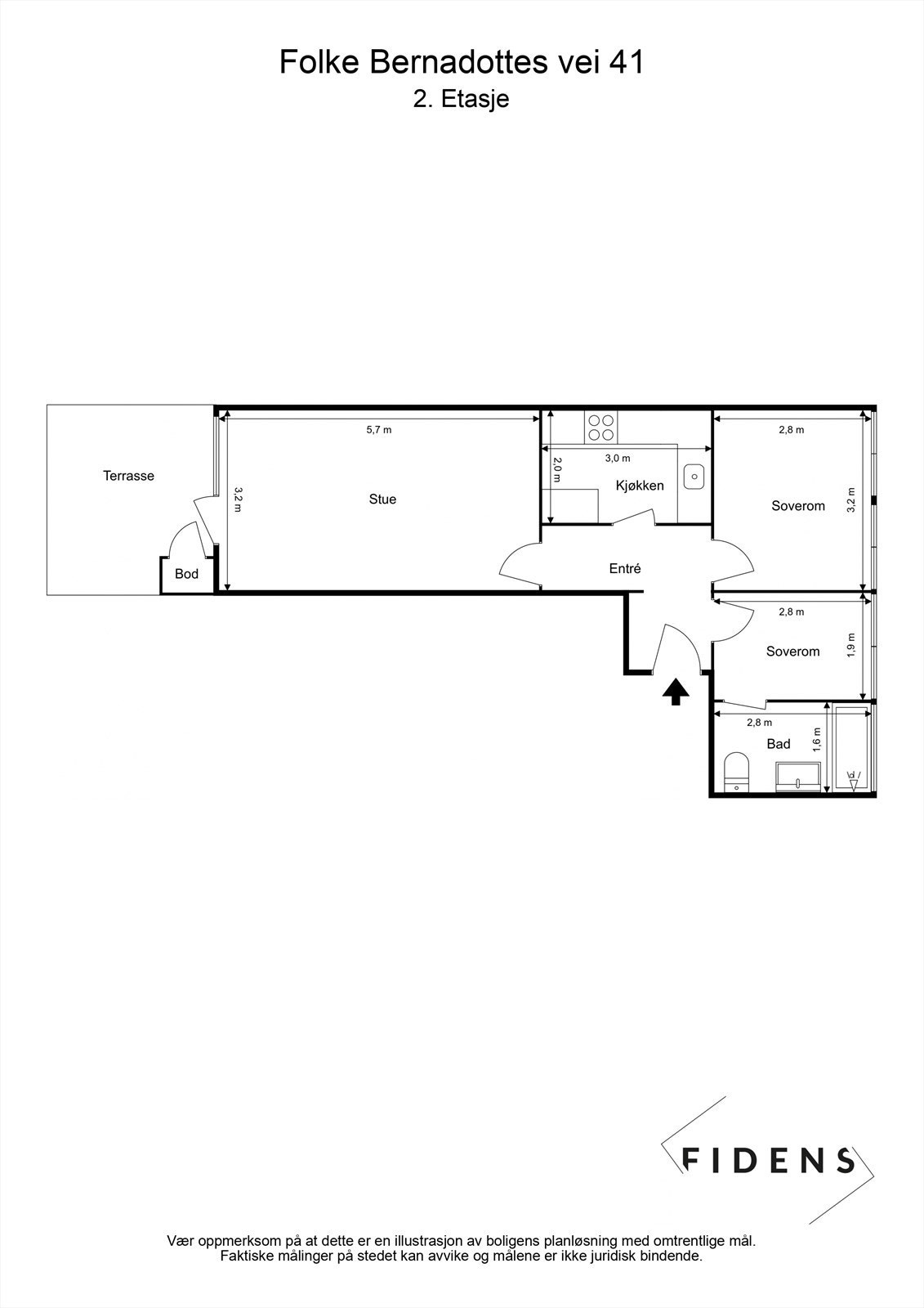 Leiligheten er beliggende i byggets 2. etasje med en god og fleksibel planløsning Galleribilde