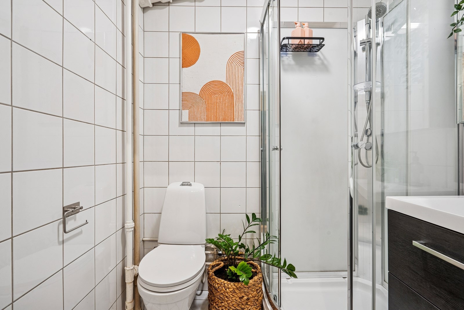 Baderommet har flislagte overflater av eldre dato, og det er fellesvaskeri i kjelleren Galleribilde