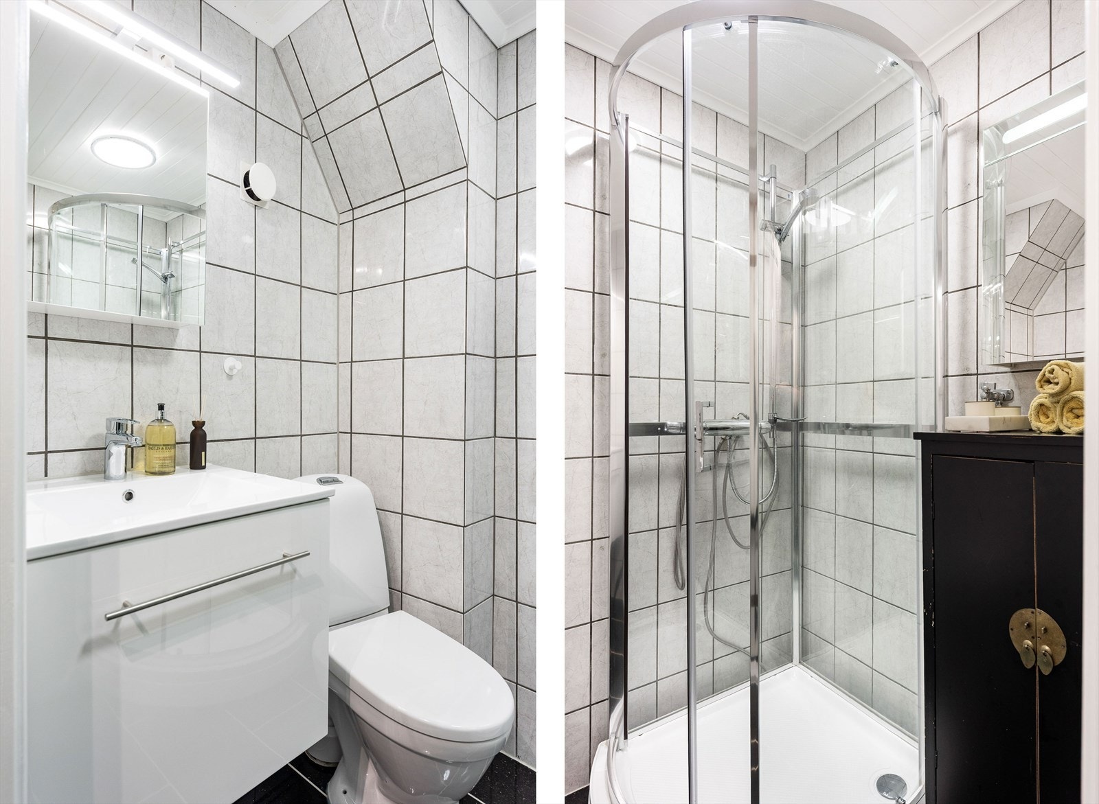 Det er opplegg for vaskemaskin på badet, men selger har benyttet felles vaskerom i inngangsetasje for å få mer oppbevaringsplass på badet. Galleribilde