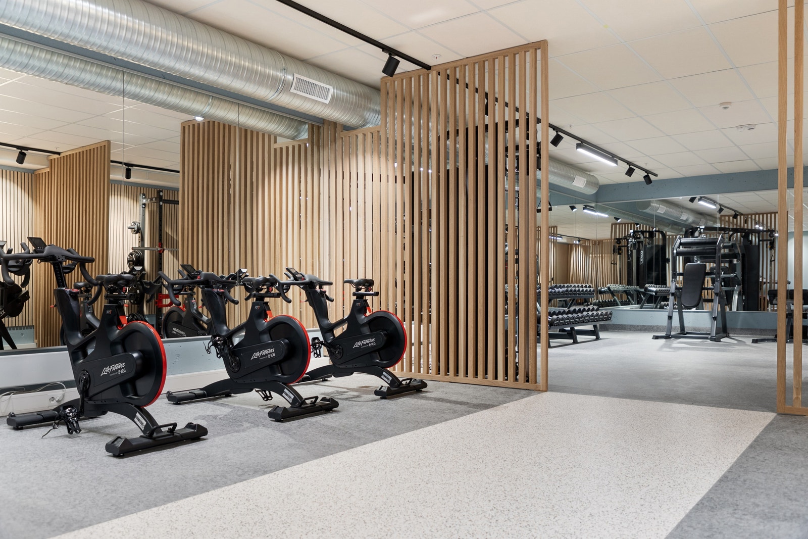 I tilknytning til garasjeanlegget er det et stort, felles og velutstyrt treningsrom til glede for beboerne på Dyst. Galleribilde