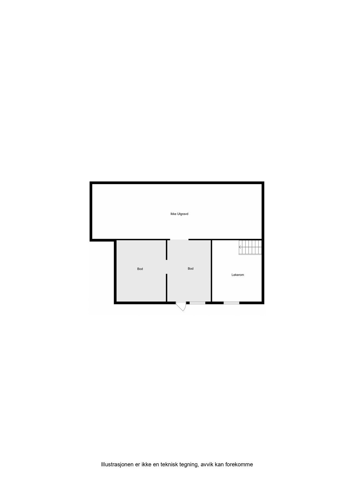 Plantegning underetasje med lagringsplass. kjeller/bod under huset. Galleribilde