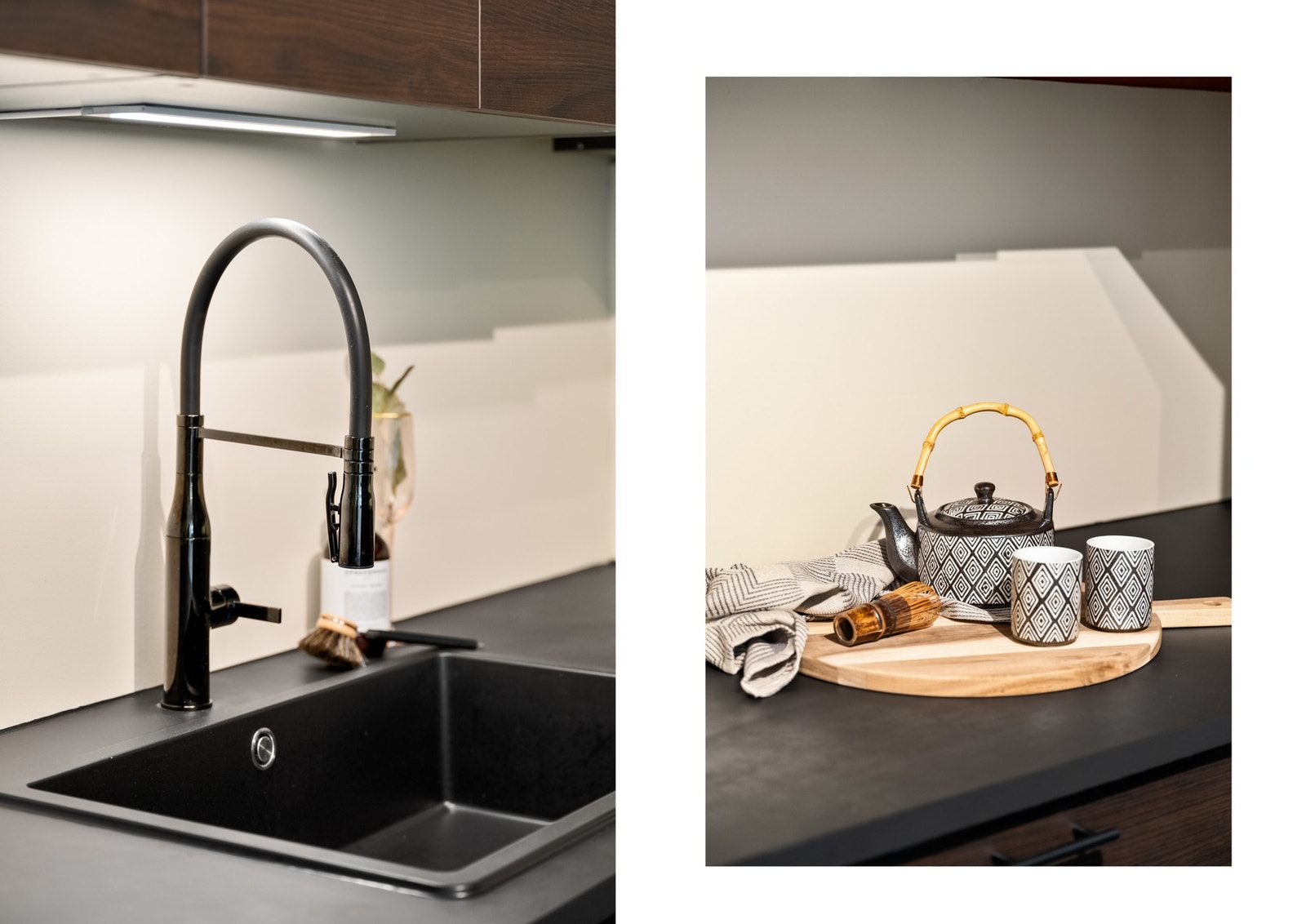 Nedfelt kompositt oppvaskkum og ett-greps blandebatteri med spylefunksjon Galleribilde