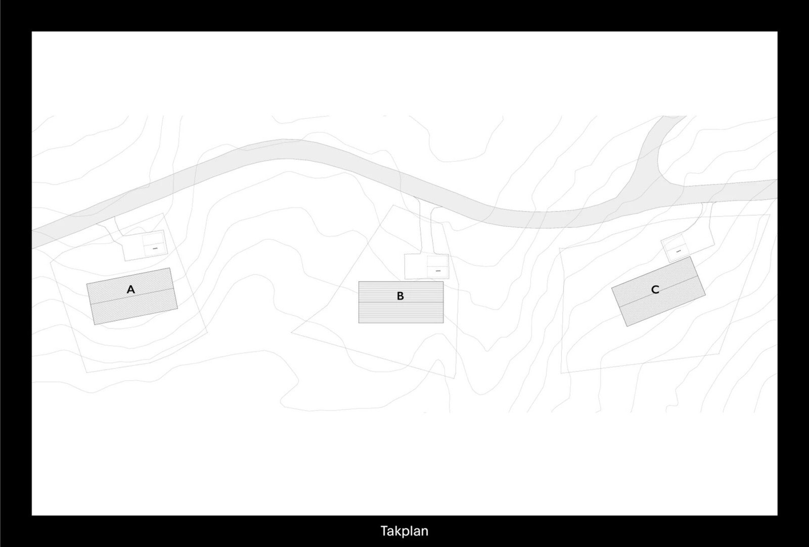 Det er prosjektert 3 hytter med boder på tomteområdet. Galleribilde