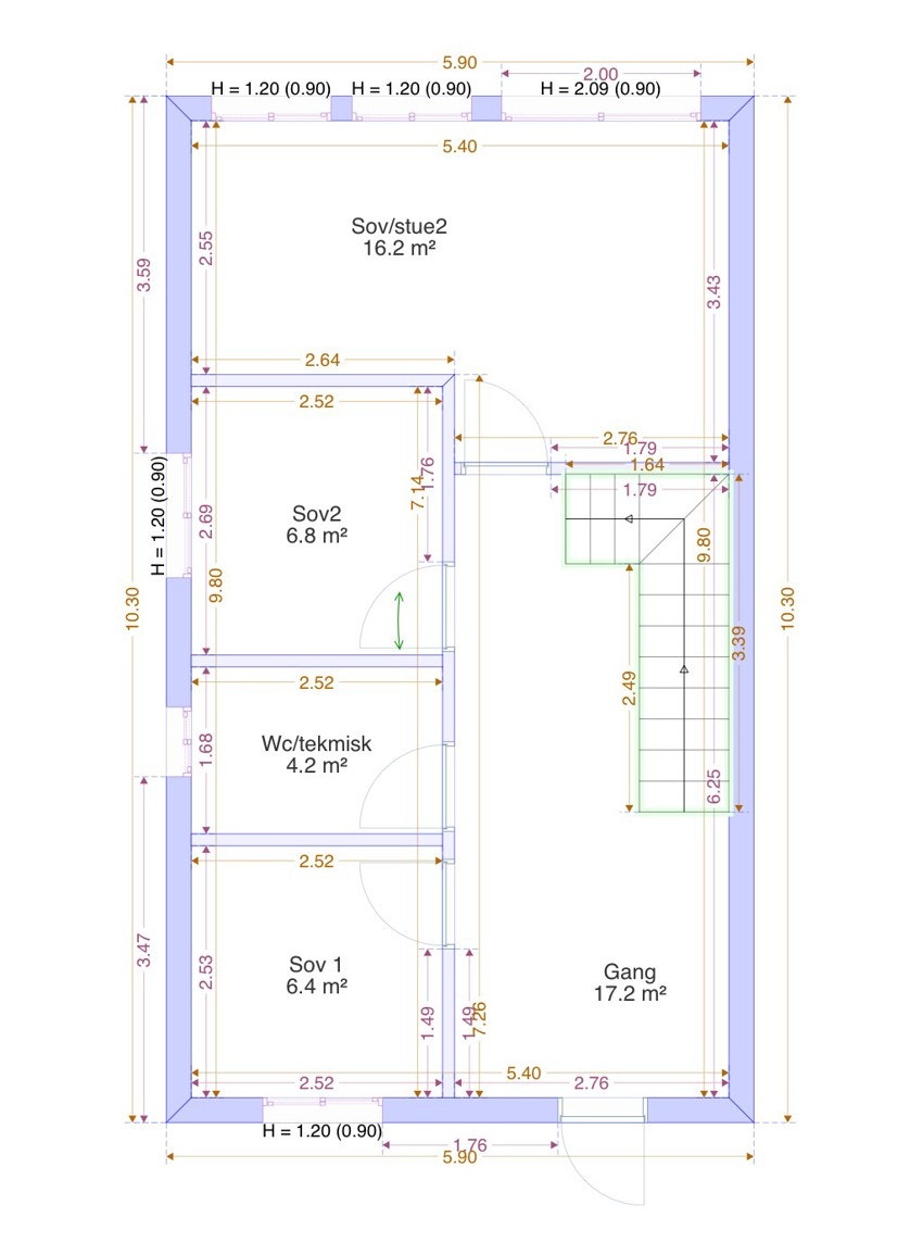 Planløsning 1. etasje - Fleksibel planløsning! Det er mulig å endre plasseringen av rommene, slik at soverommene legges til 2. etasje og oppholdsrommene til 1. etasje - etter behov og ønske. Galleribilde