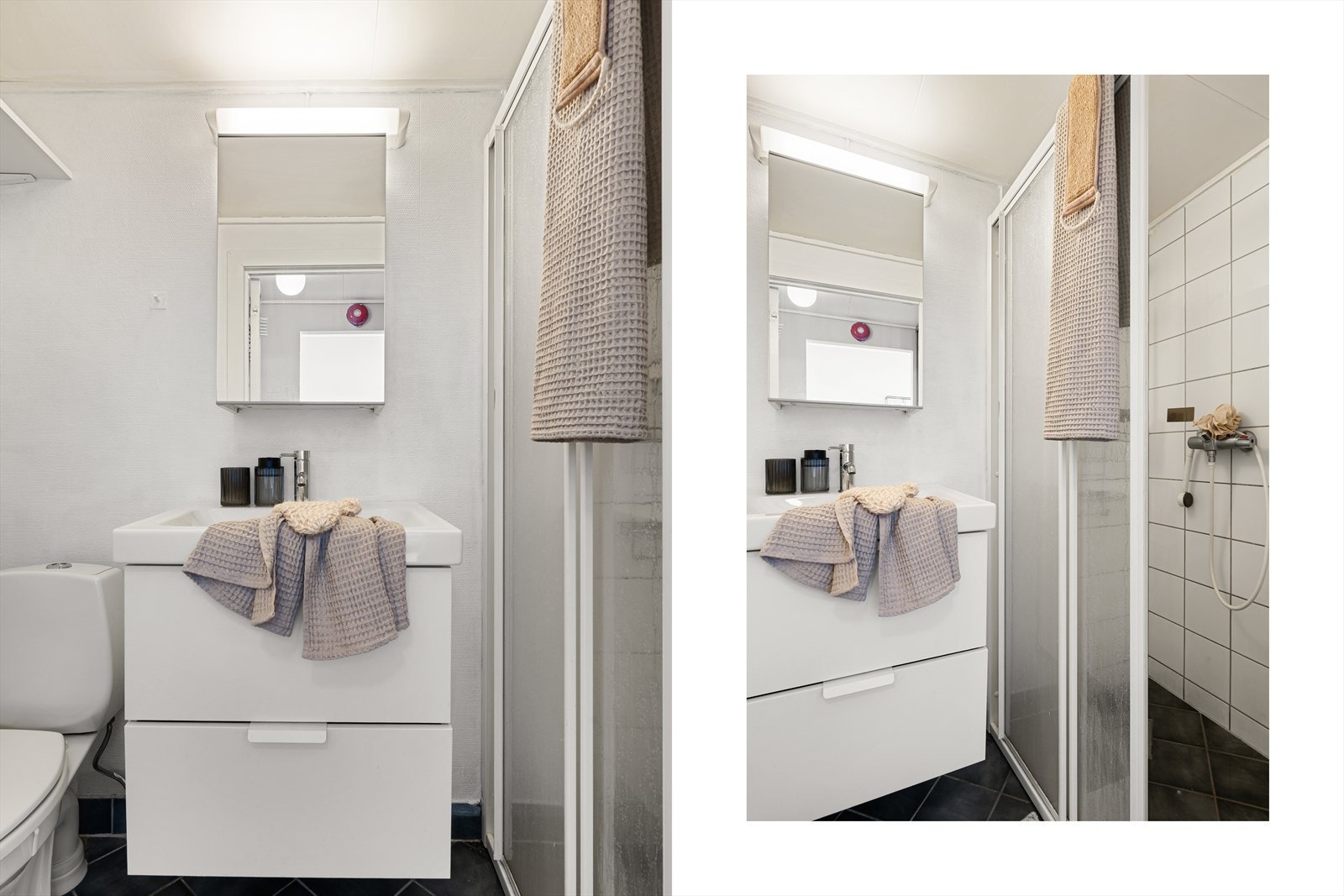 - Her har man lagringsplass i servant- og speilskap, samt på hylle - Galleribilde