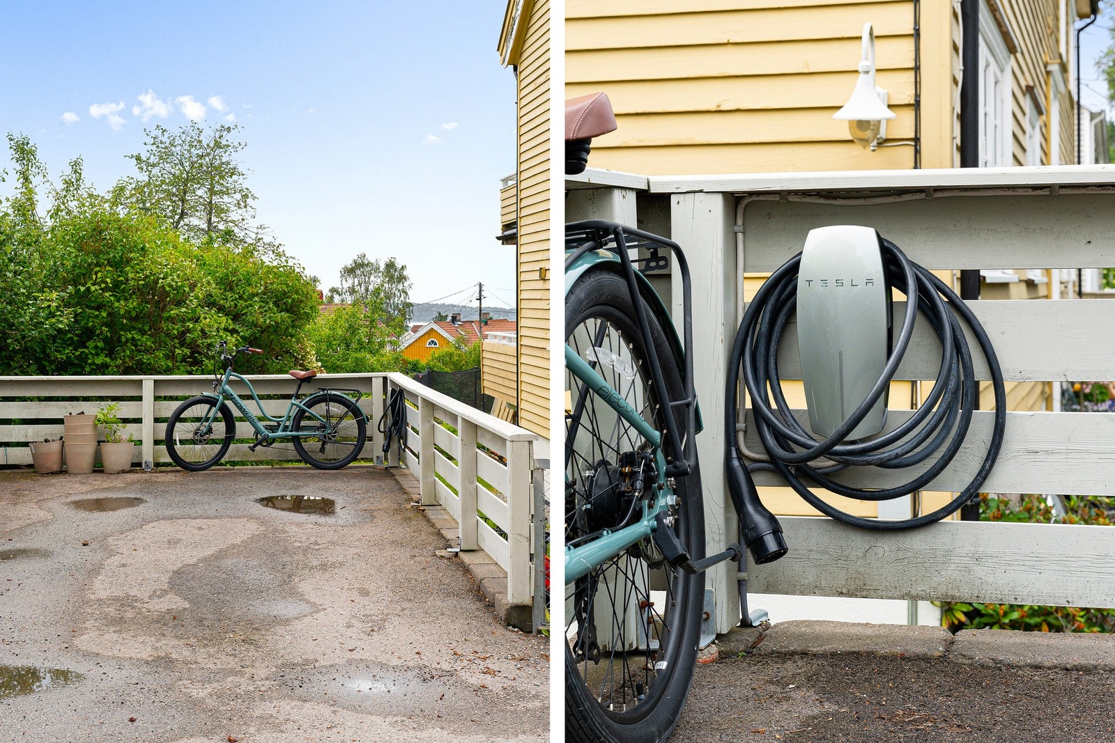 Parkeringsplass rett utenfor med 32 ampere ladestasjon. Galleribilde