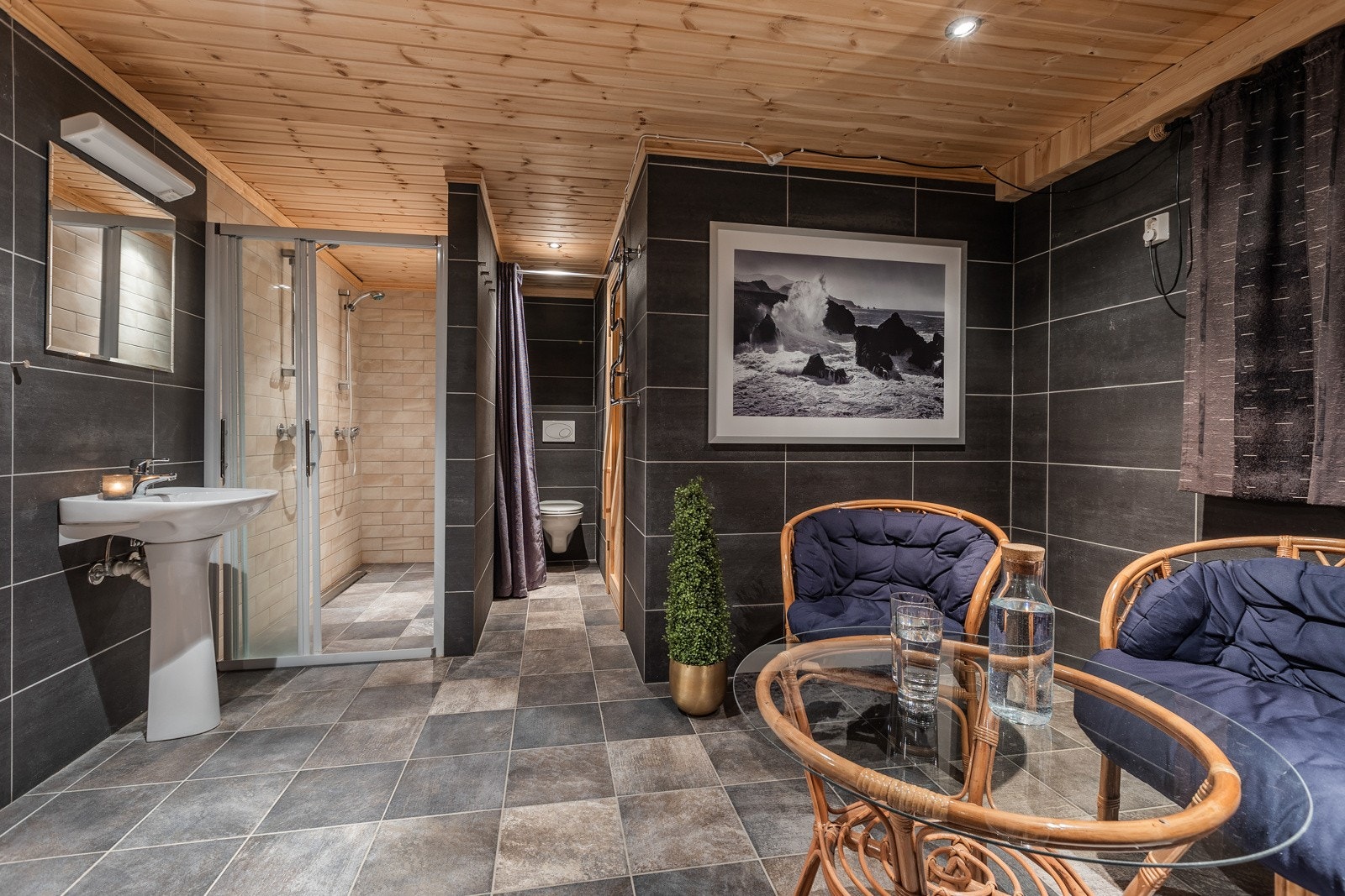 I spaavdelingen er det sittegruppe, dobbeldusj, badstue og toalett Galleribilde