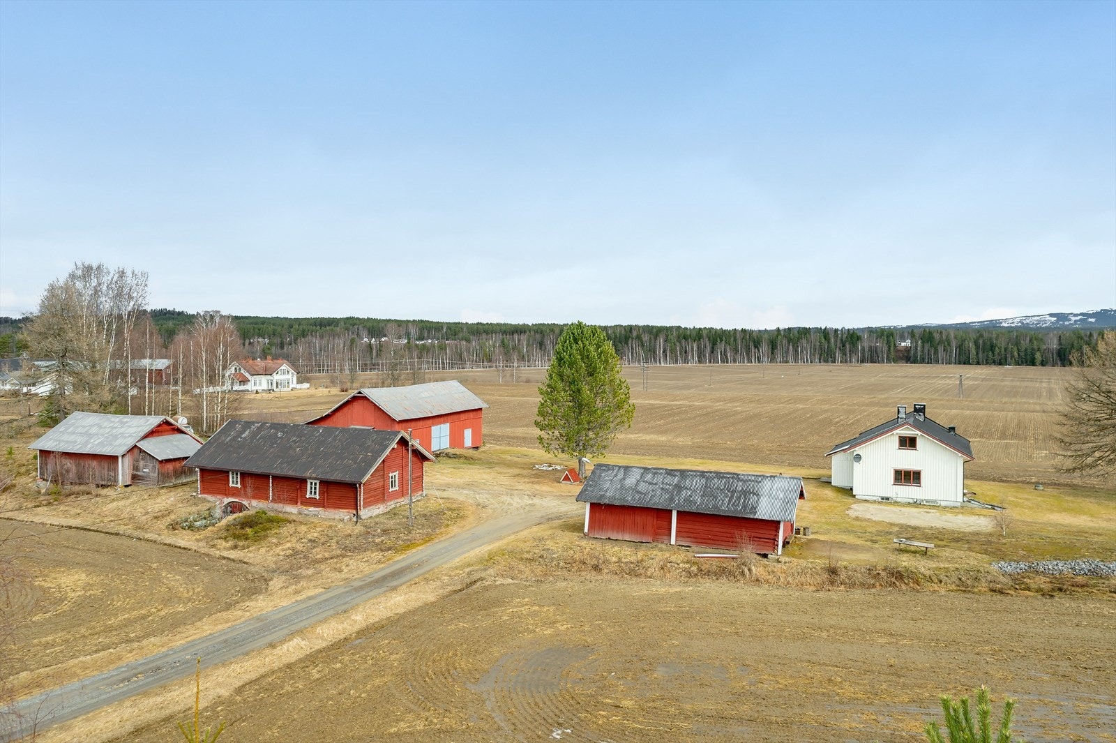 Eiendommen som har et areal på ca. 5,5 mål, er bebygd med en påforet og laftet enebolig, romslig låve, praktisk uthus og to fine tømmerbygninger som i sin tid ble benyttet som stabbur og fjøs. Galleribilde