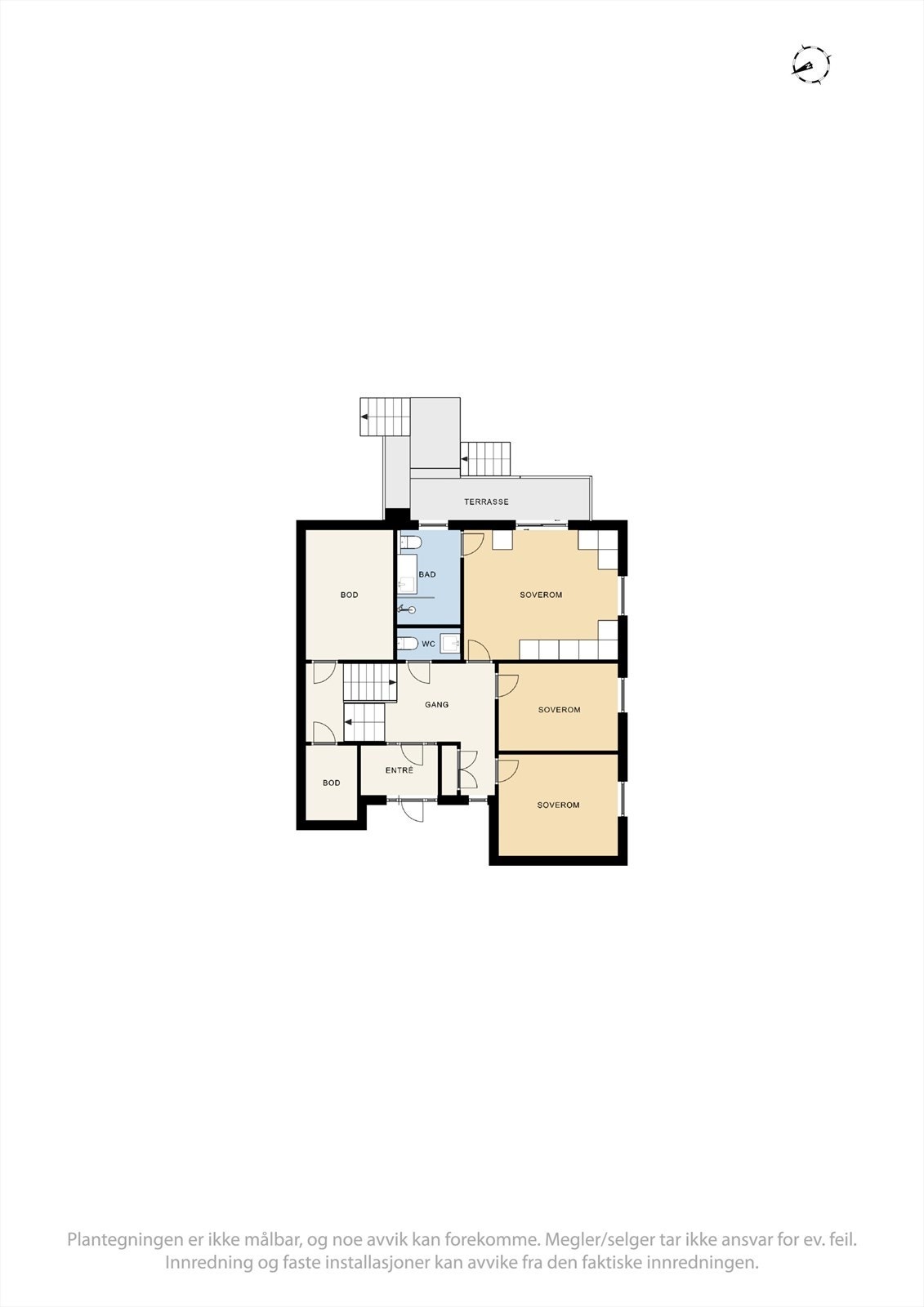 Plantegning | Hovedetasje (halvetasje ned fra stuen, og videre ned til bod/vinkjeller og bod/teknisk rom i kjelleren). Galleribilde