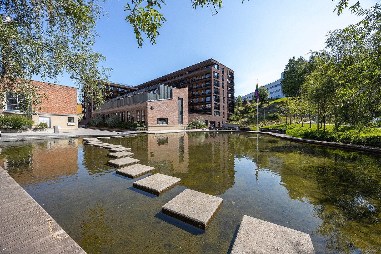 Moderne nabolag med harmonisk balanse mellom by og natur. Galleribilde