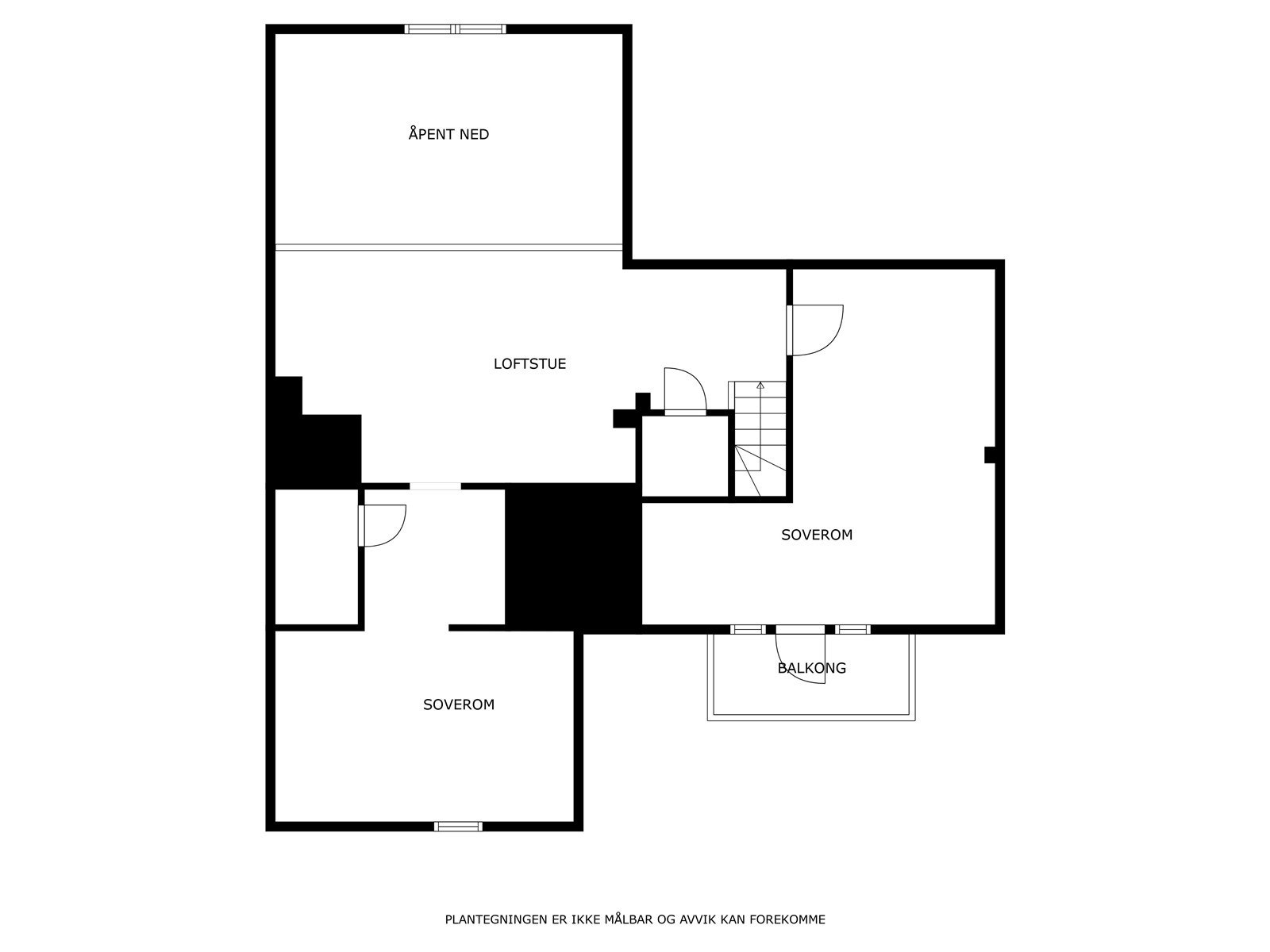 Plantegning 2. etg. i leiligheten (loft). Det foreligger ingen godkjente tegninger av loftet i kommunens arkiv. Selger skal søke om bruksendring. Galleribilde