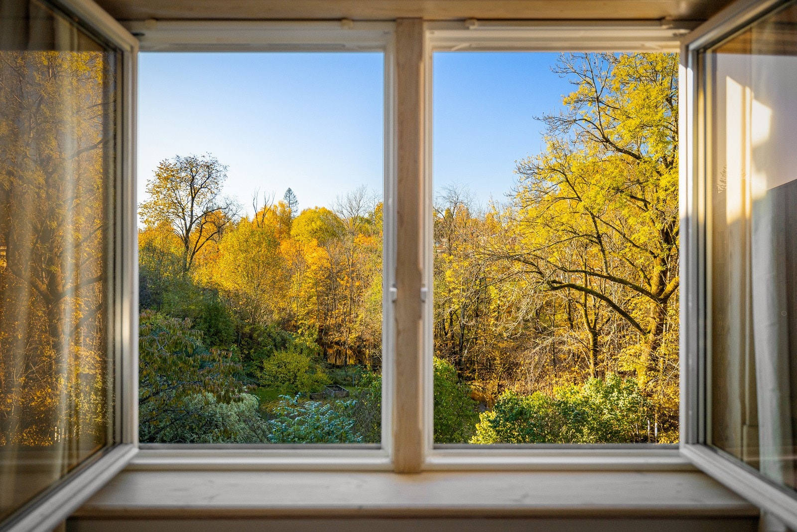Fra vinduet er det flott utsikt over den frodige naturen. Galleribilde