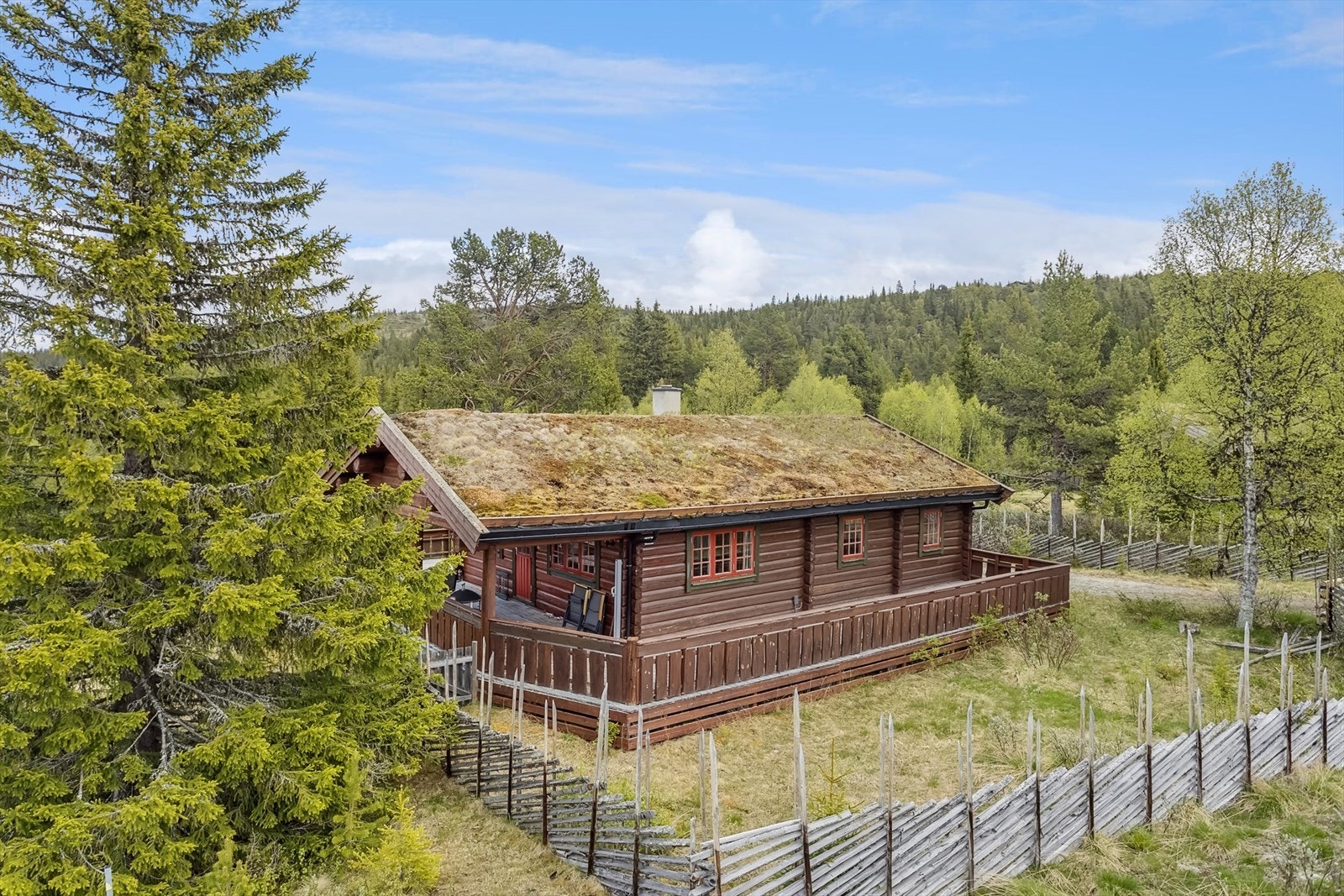 Flott hytte inngjerdet med skigard. Galleribilde