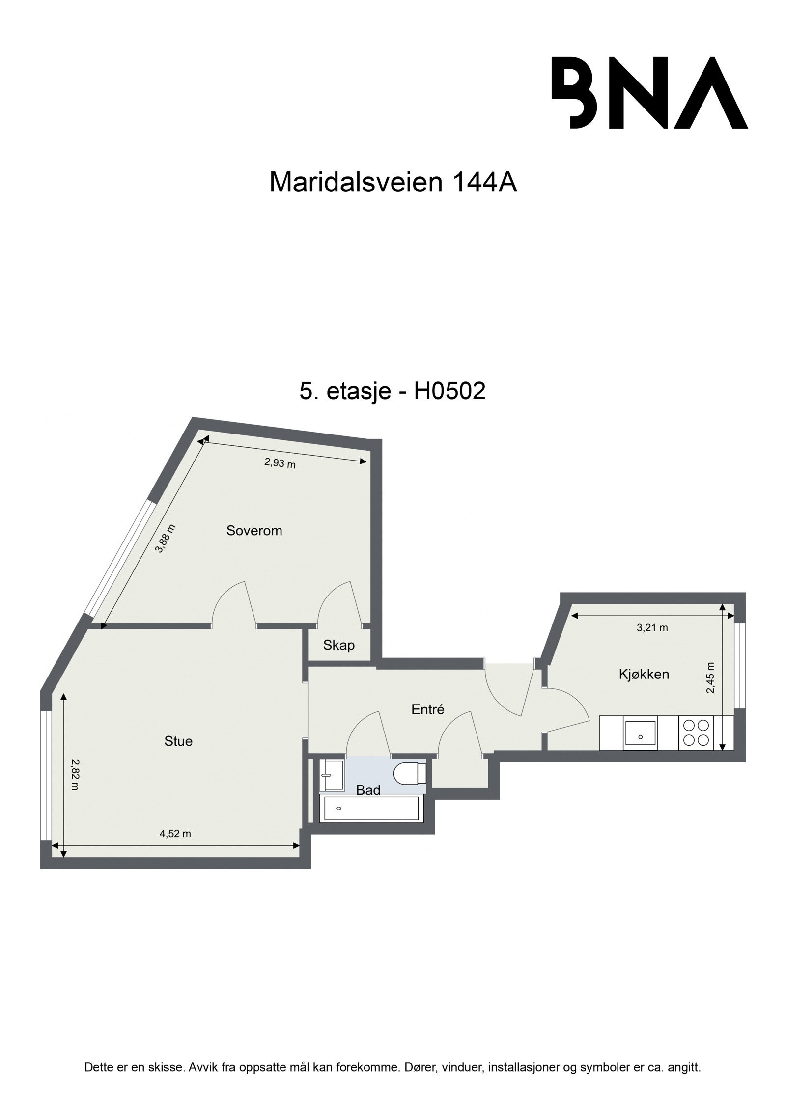 Plantegning. Leiligheten disponerer en kjellerbod ca. 1 kvm Galleribilde