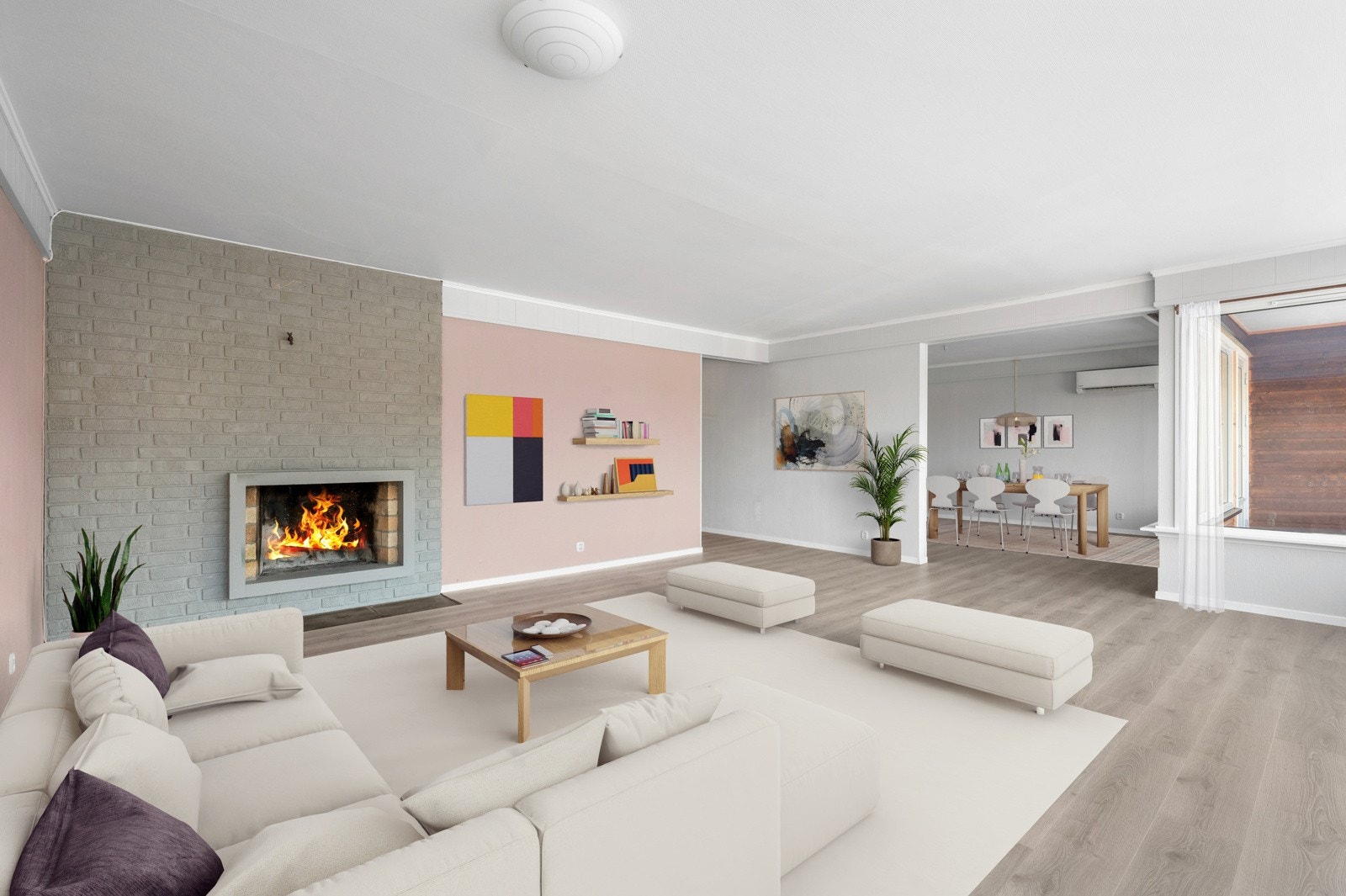 Peis for god hygge, og romslig stue med stor flate Galleribilde