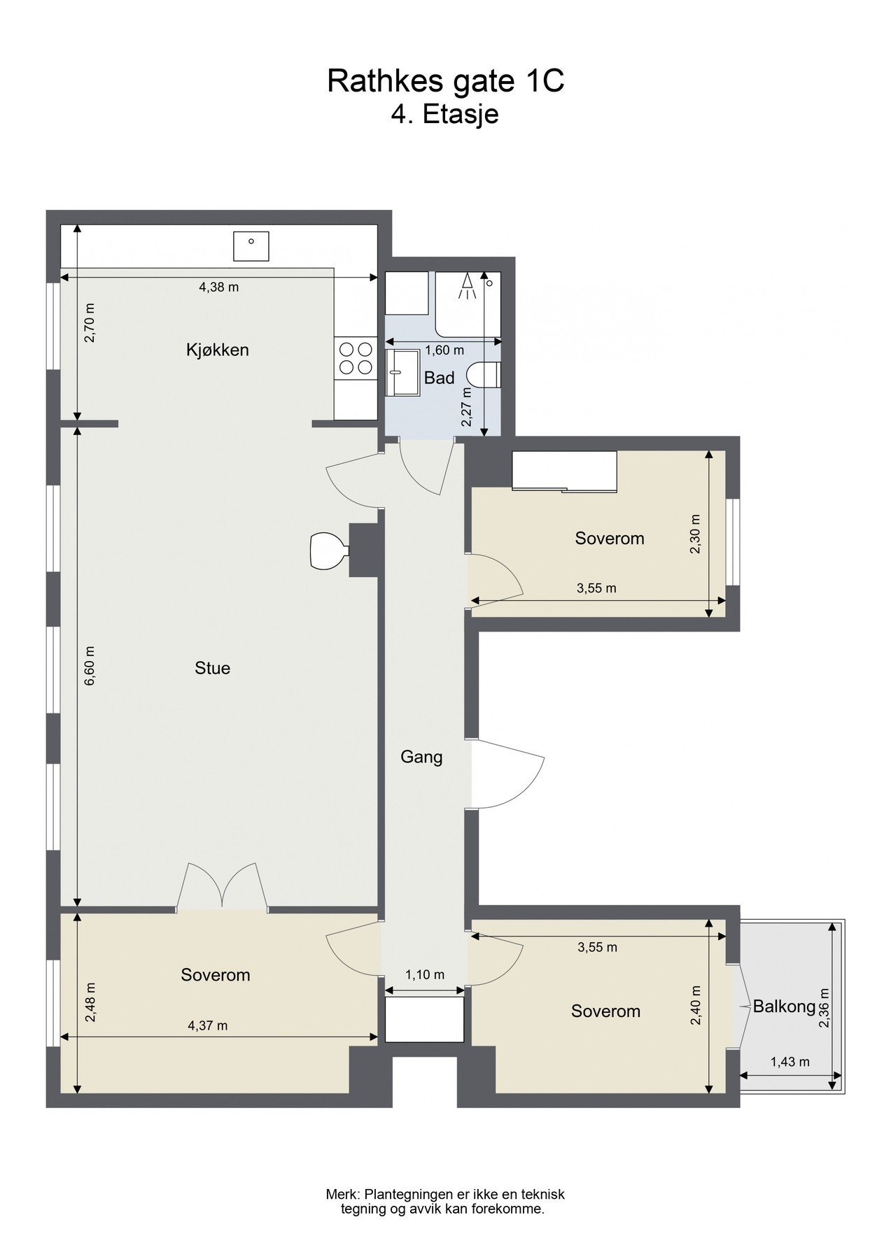 Etterspurt planløsning med 3 rom på rad. Galleribilde