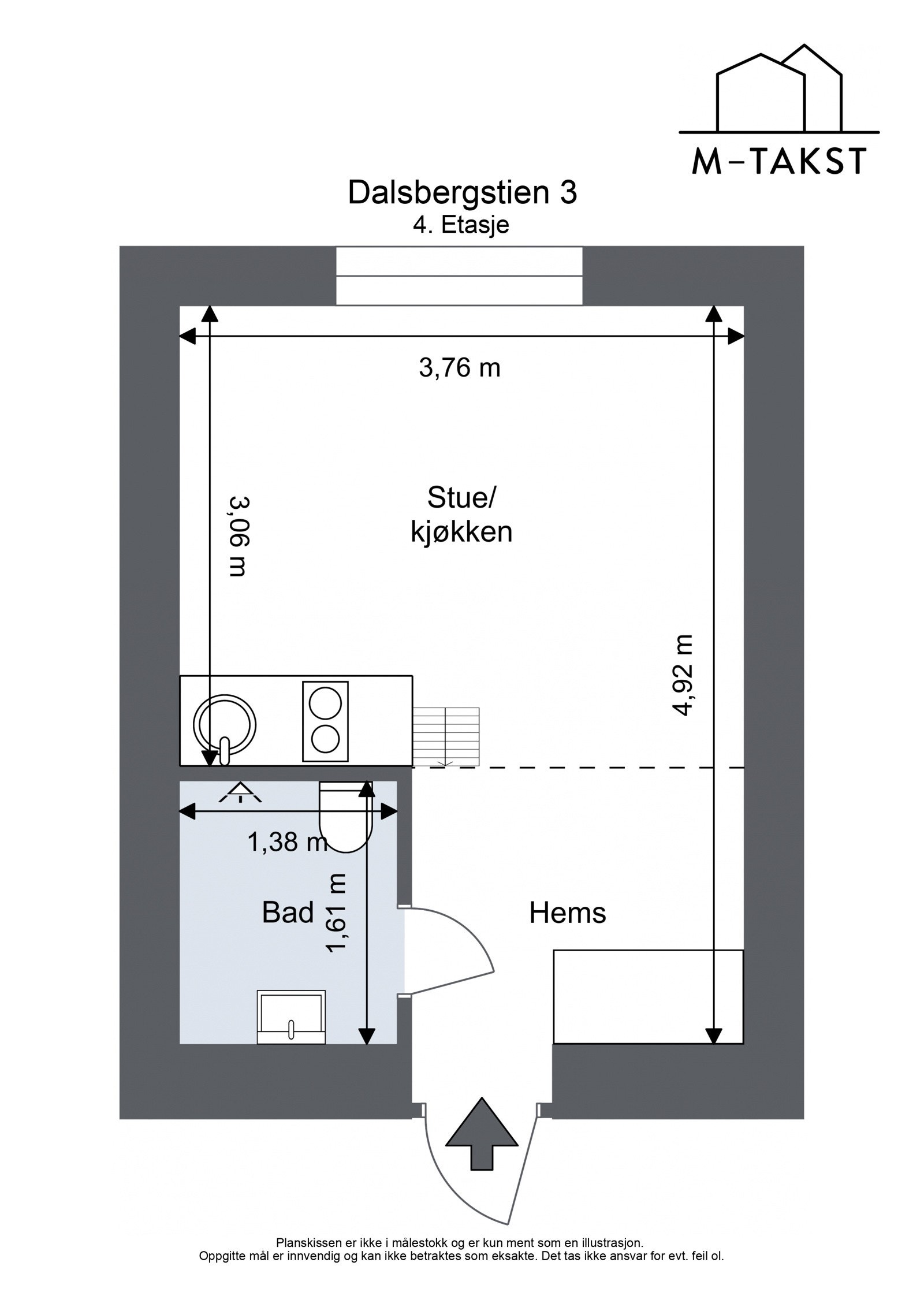 Dalsbergstien 3 - 4. Etasje: Stue/kjøkken, hems, baderom, entré og disponibel bod Galleribilde