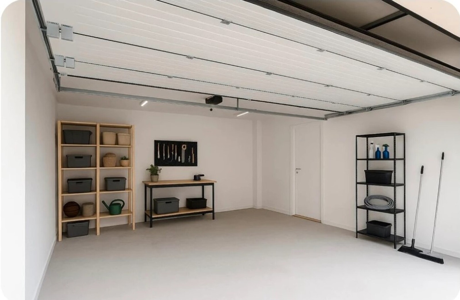 Garasje i underetasjen med plass til 2 bilder. Direkte inngang til boligen fra garasjen. Illustrasjon-foto Galleribilde