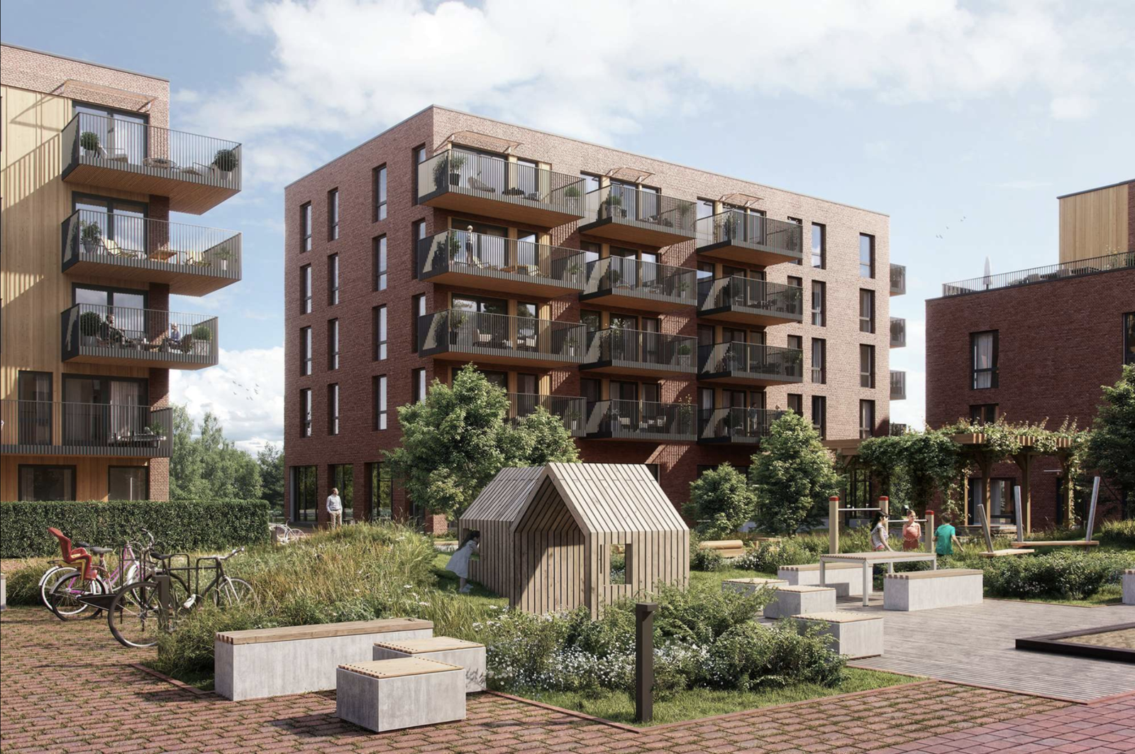 Bilde er lånt fra utbygger og er kun ment som en illustrasjon av prosjektet. Bilde vil avvike fra ferdig leveranse og fra den aktuelle leiligheten Galleribilde