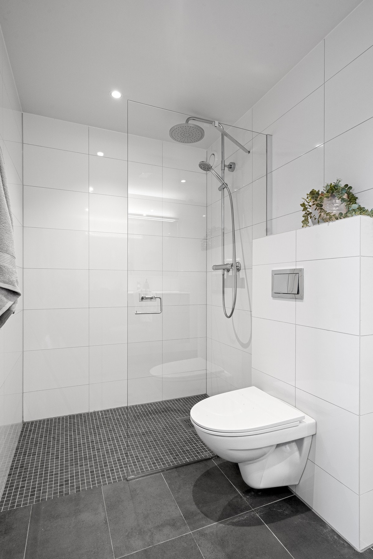 Lekker dusjnisje og vegghengt toalett. Galleribilde