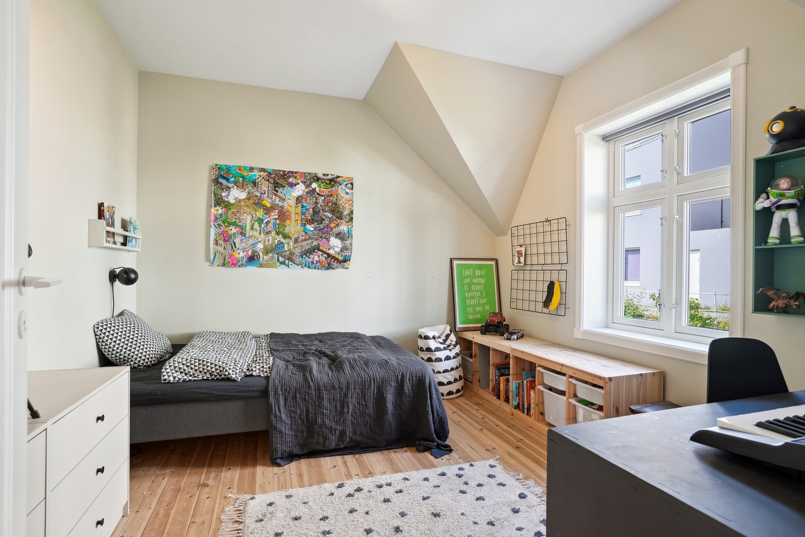 - god plass til seng, skrivebord og ønsket garderobeløsning. Galleribilde