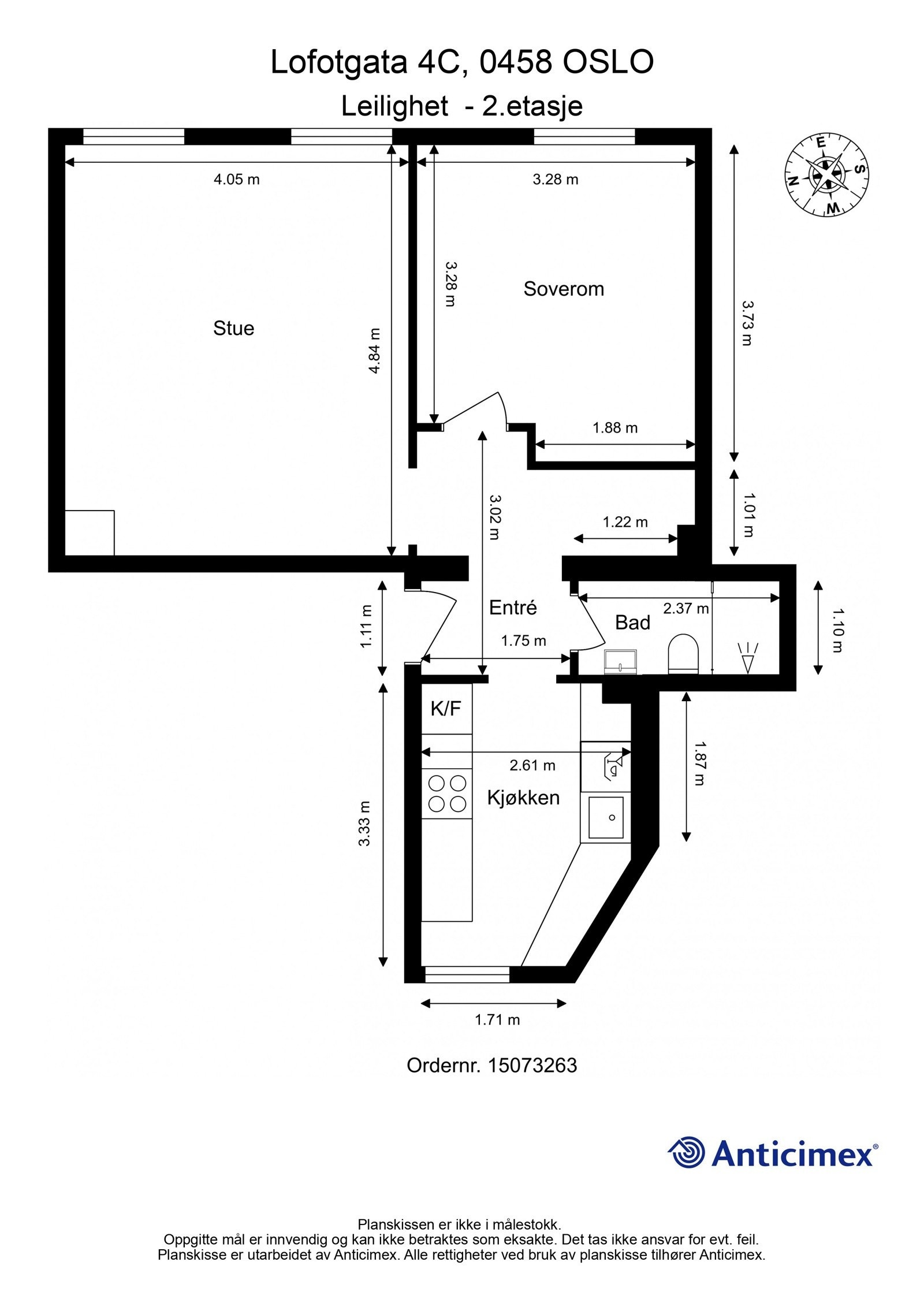 Plantegning 2. etasje. I tillegg disponerer leiligheten en kjellerbod på ca. 5m². Galleribilde