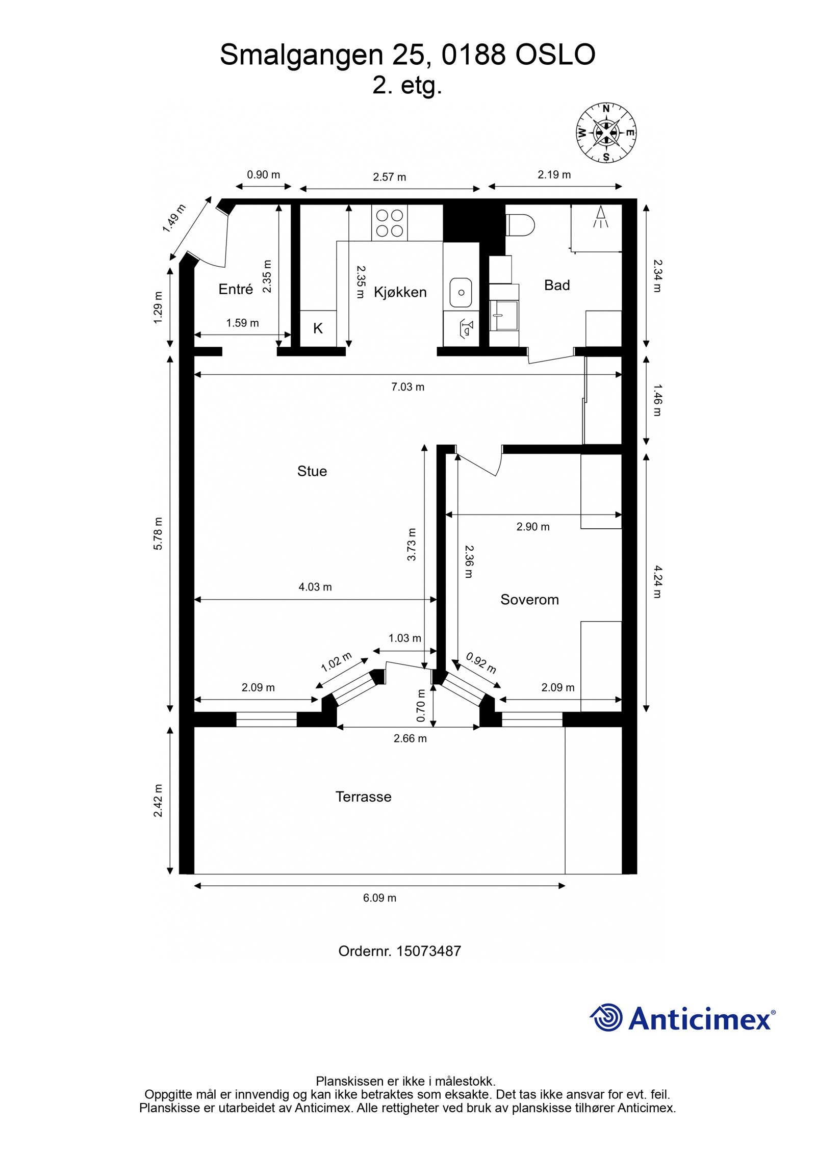 Plantegning med mål. Galleribilde
