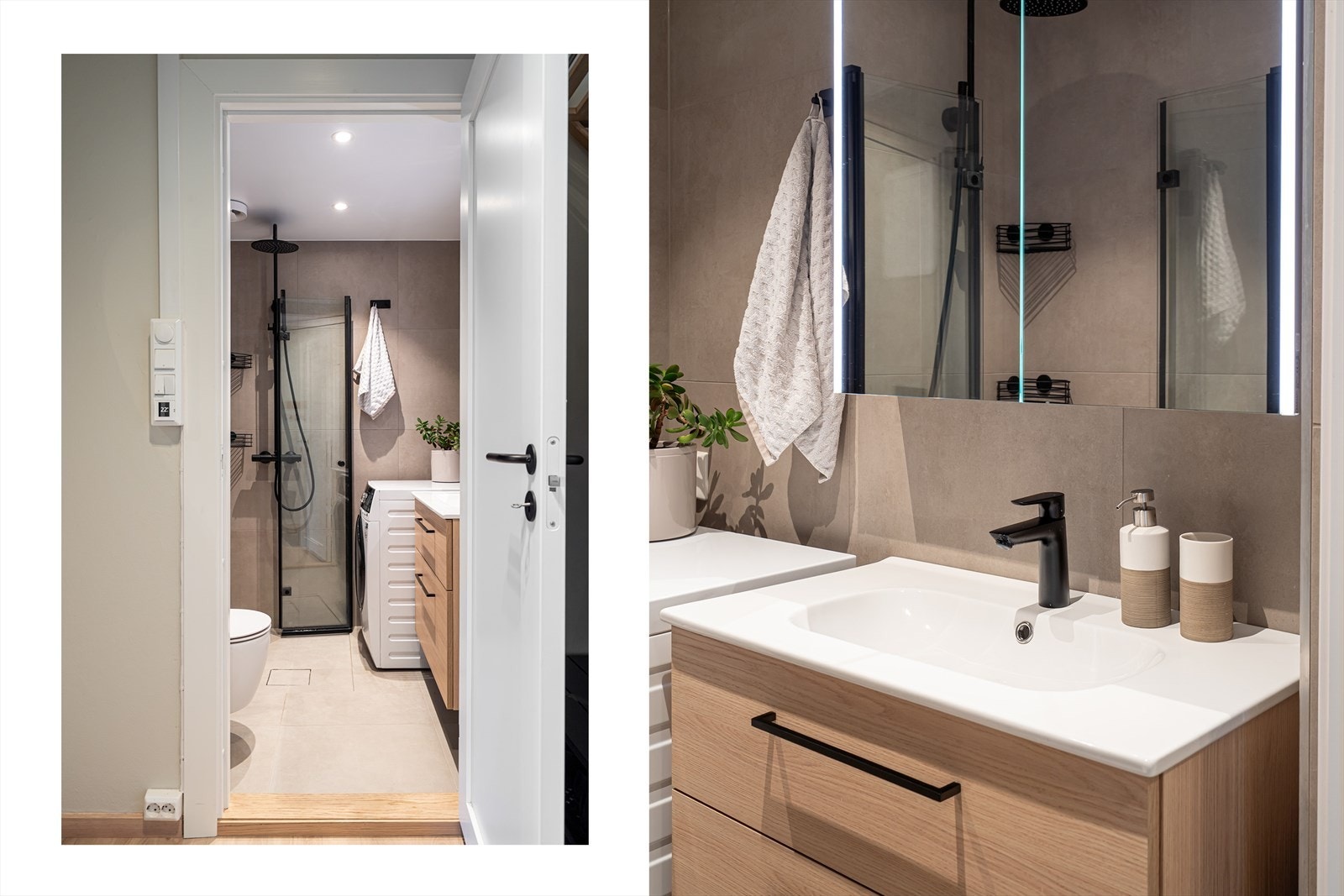 Badet er totalrenovert i 2025 og fremstår som moderne og stilrent. Galleribilde