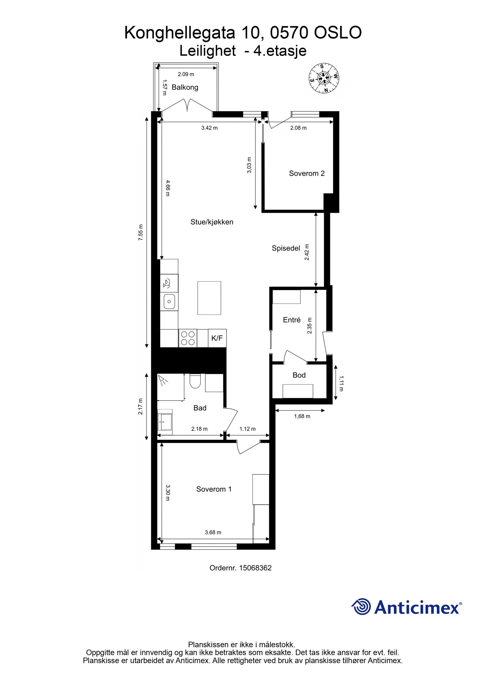 Plantegning med mål. Galleribilde