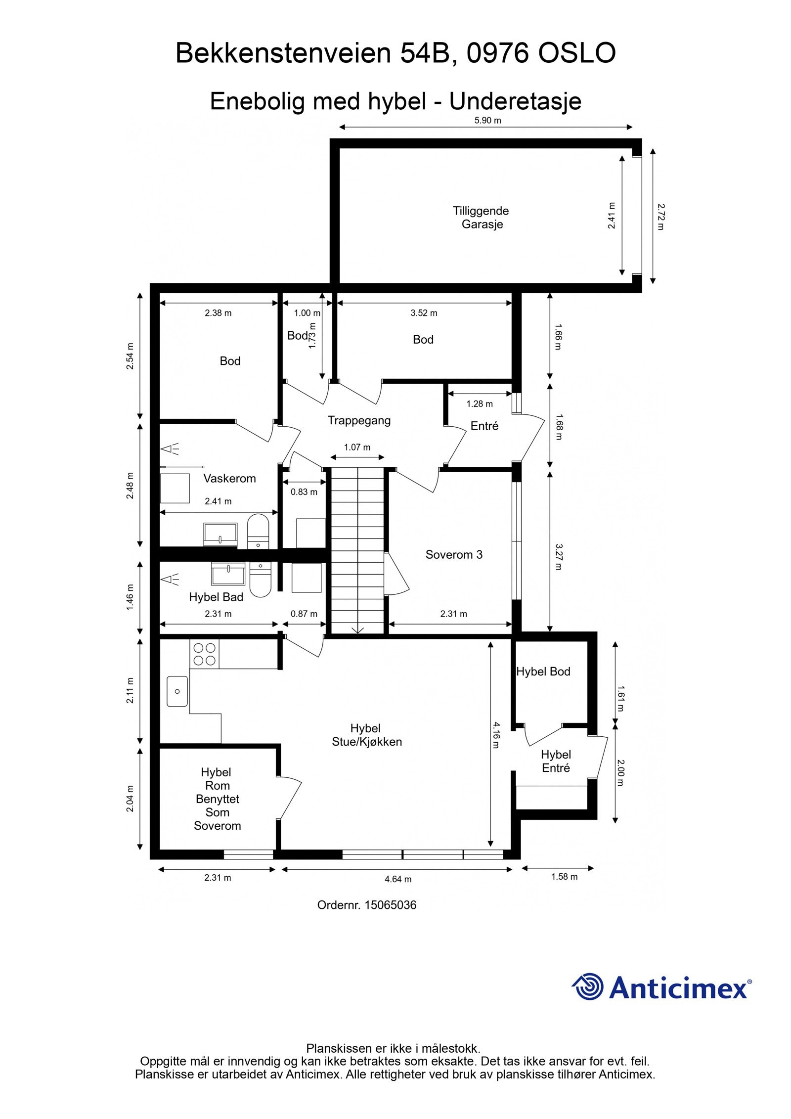 Plantegning underetasje - hoveddel og hybel Galleribilde