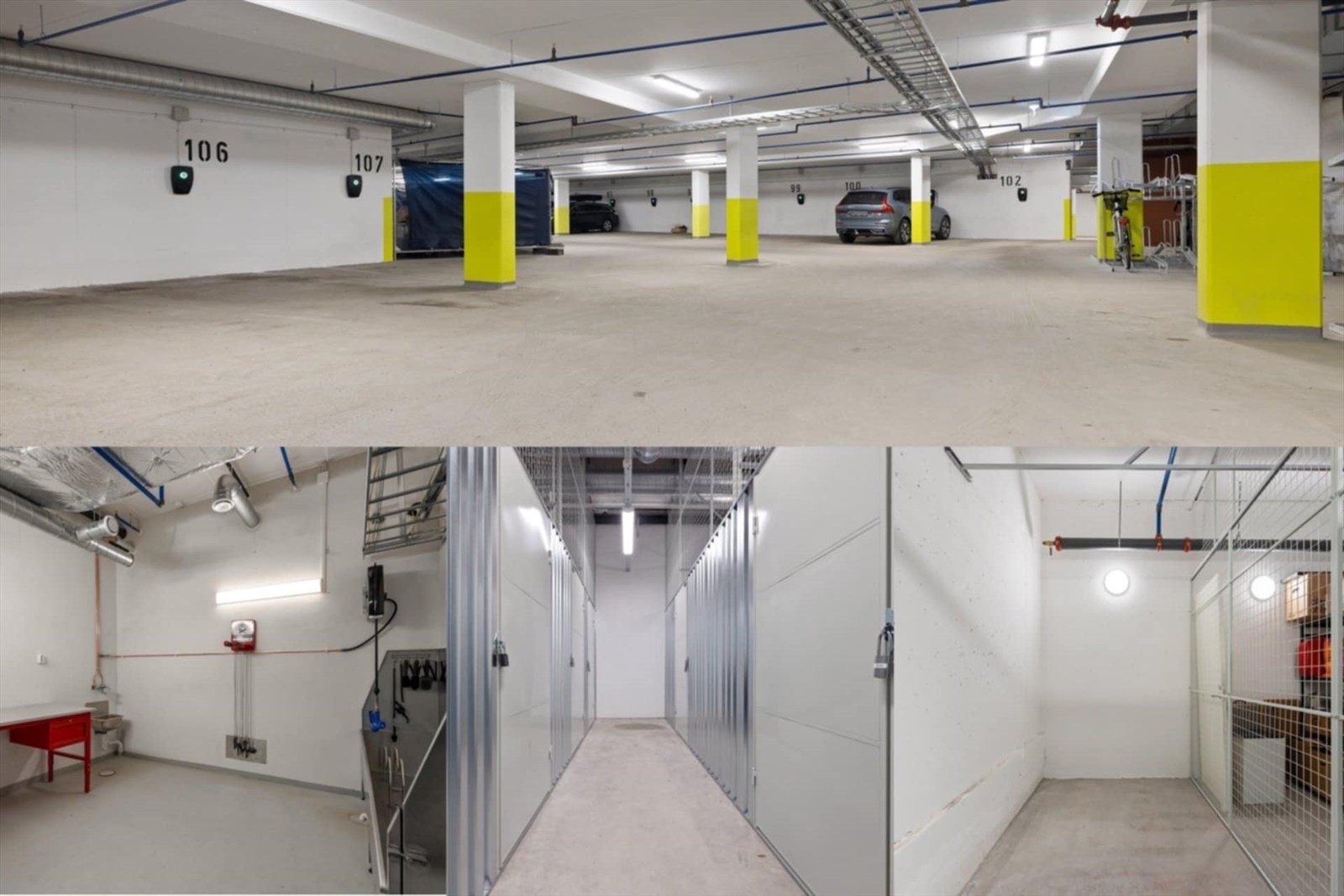Garasjeplass m/elbillader og ca. 5 kvm sportsbod inkl. Kontakt megler vedr. garasjeplass evt. 2. Felles sykkelverksted. Galleribilde