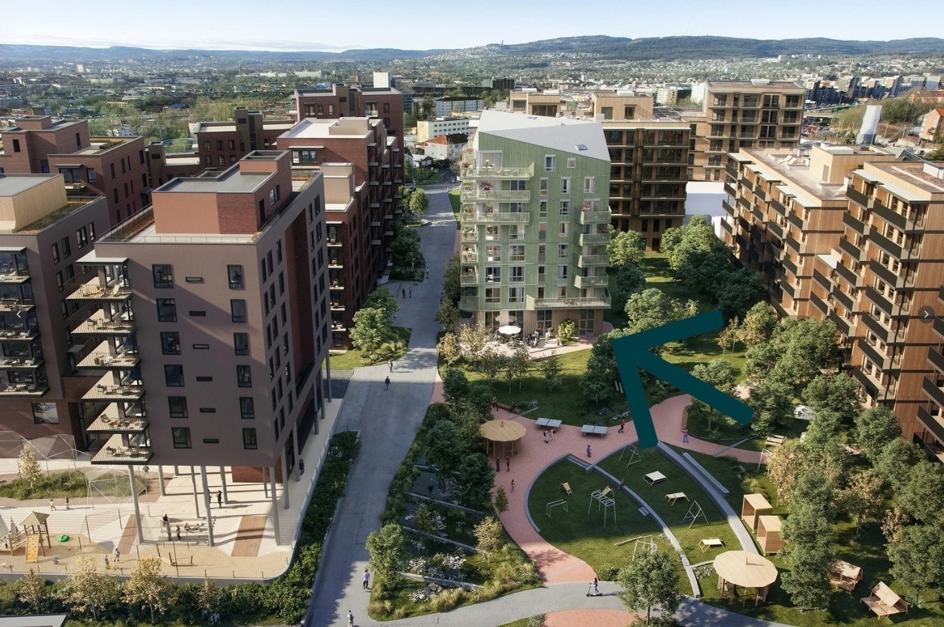 Delingsfunksjoner i hus B - Gjesterom, kontor, felles terrasse mv. Est. slutten 2025. Ved ny park, Lille Løren Park. Galleribilde