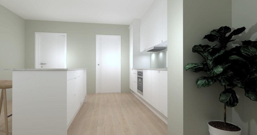 Illustrasjonsbilde av kjøkken fra Studio Sigdal. M/AEG-hvitevarer. Underlimt vask, Franke Maris MRG og Tapwell ARM385 m/uttrekk i matt sort. Galleribilde