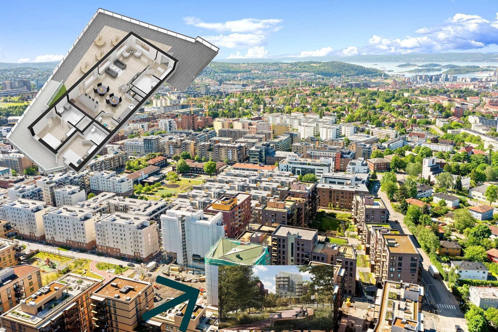 Delingsfunksjoner i hus B - Gjesterom, kontor, felles terrasse mv. Est. slutten 2025. Galleribilde